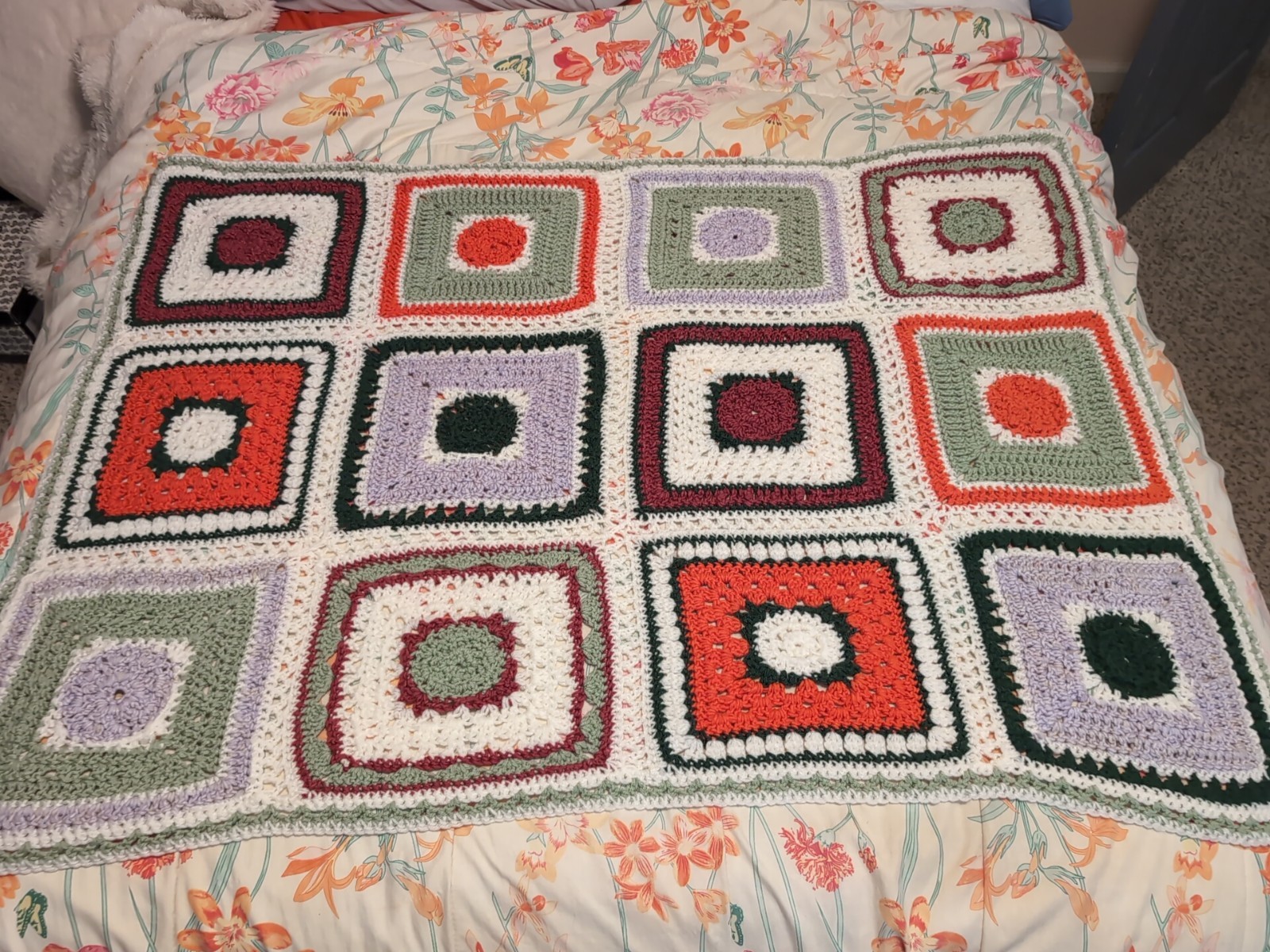 Vintage Handmade Granny Square Afghan 39×52