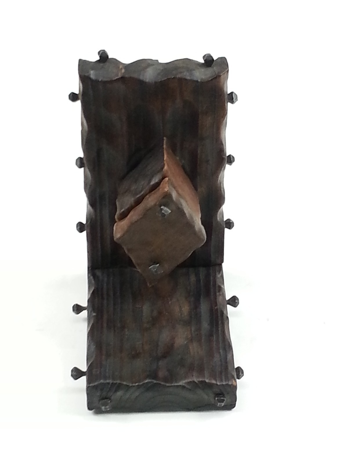 Retro Vtg Spanish Revival Dark Wood Candle Holder Bookend w Metal Nail Studs