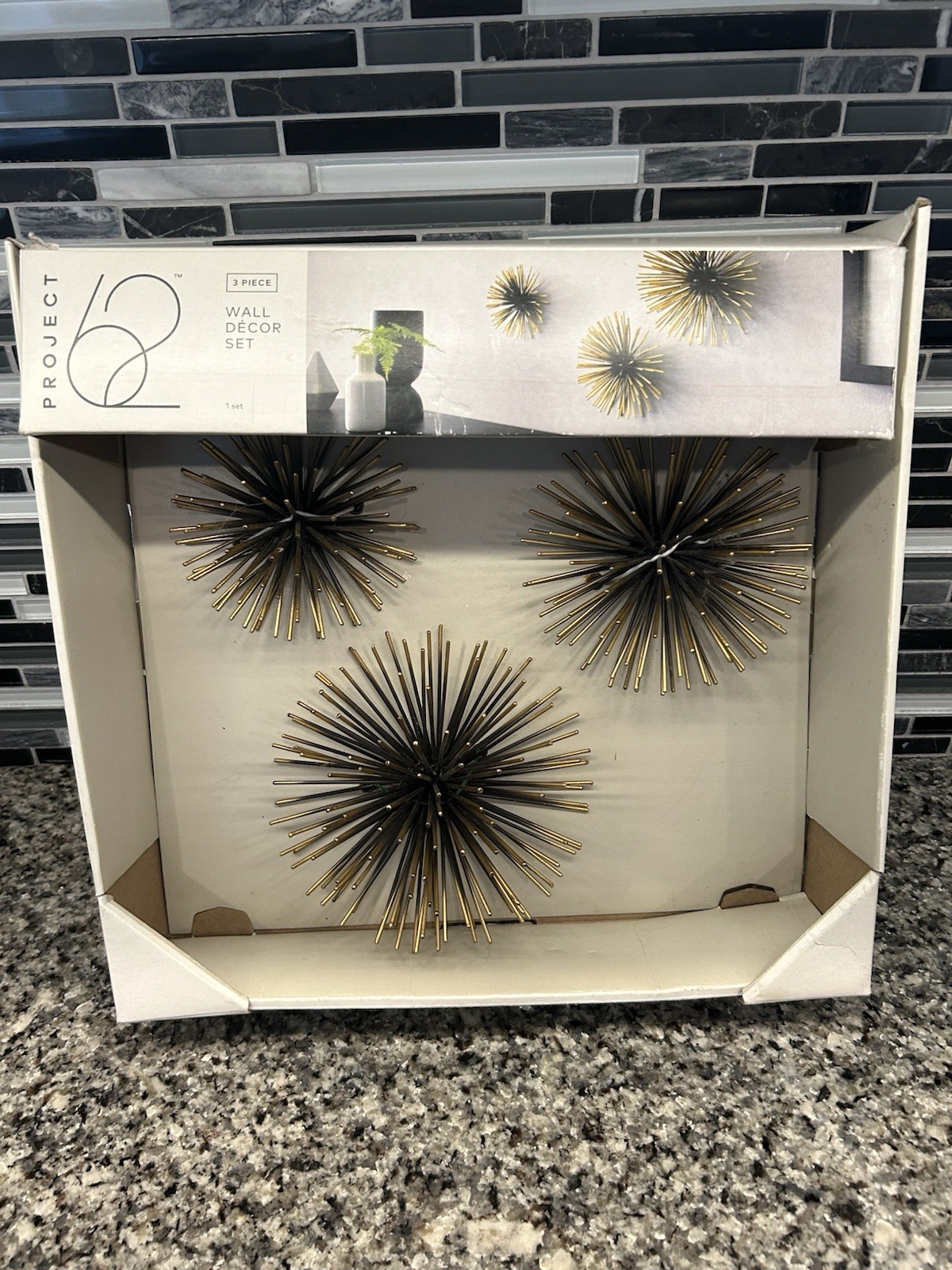 MCM Project 62 Bronze Starburst Wall Art Set 3pc Sea Urchin Modern Decor In Box