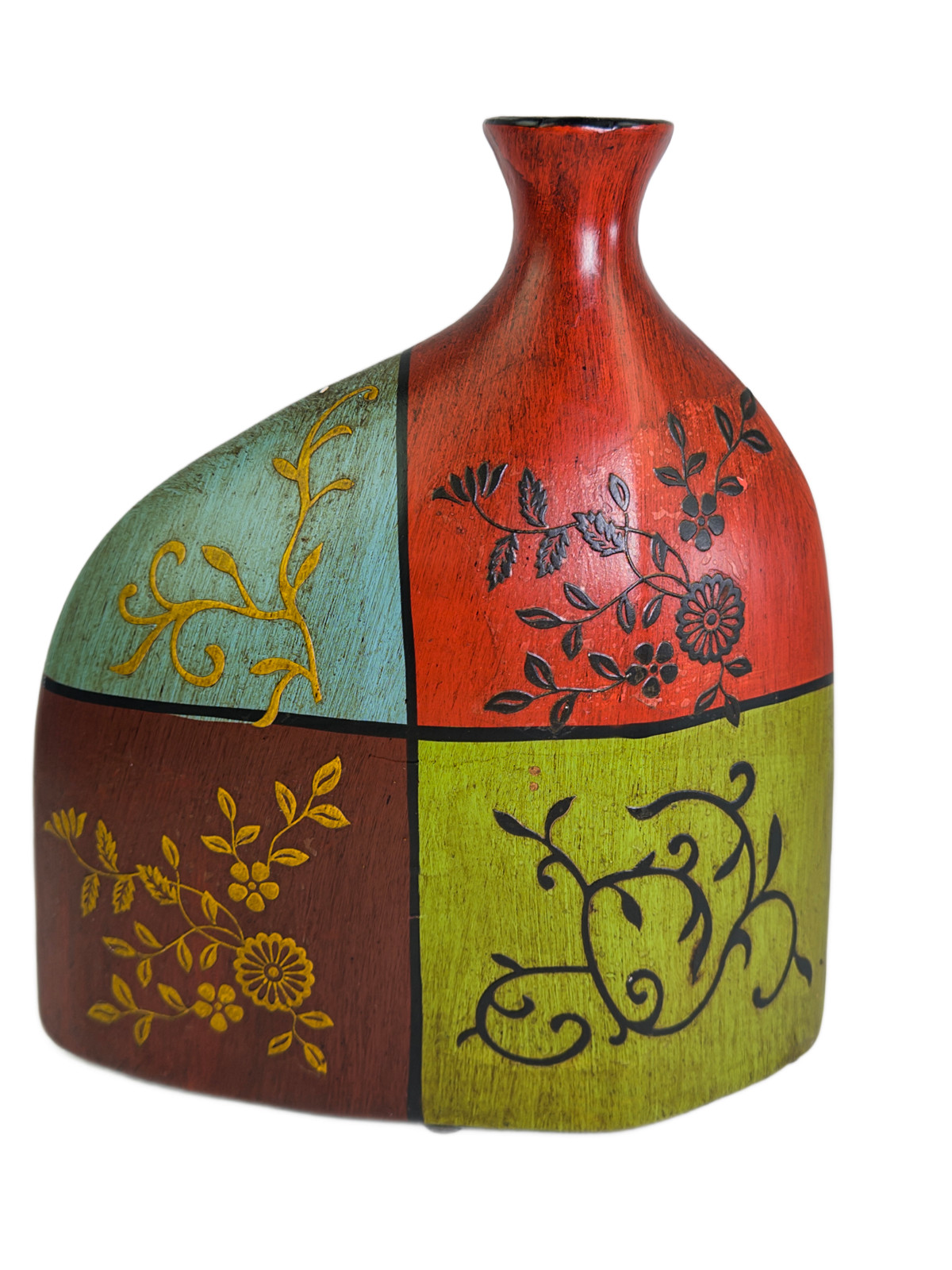 Unique Multi-Color Decorative Vase Hand Painted Floral Abstract Home Decor Art