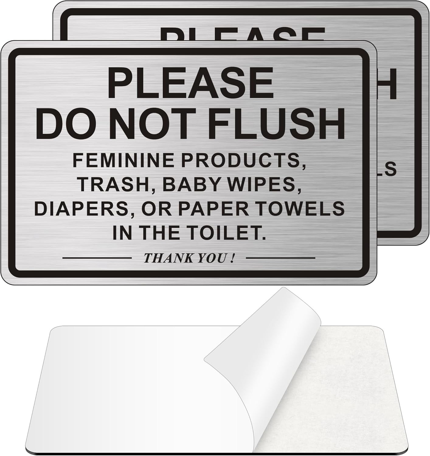 (2 PACK) Do Not Flush Sign for 9 x 6 inches, Brushed Aluminum /Black