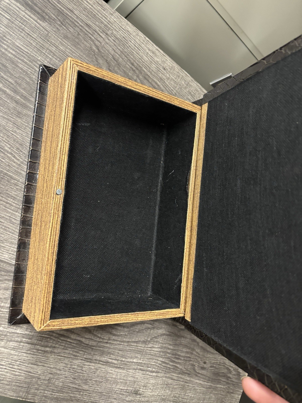 Black & Gold Faux Leather Snakeskin Book Box w/ Hinged Lid 11x7x2.5&Prime;