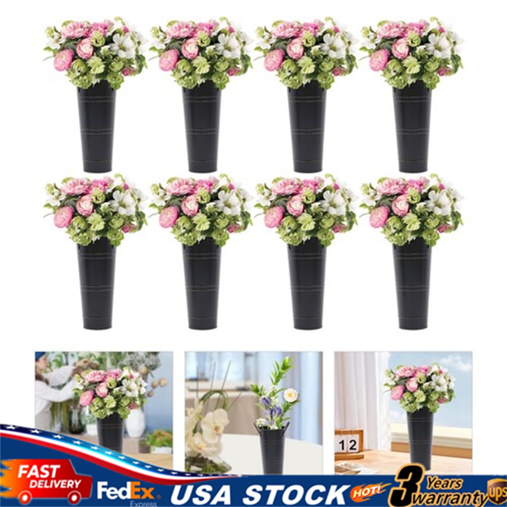 8-Pack Black Galvanized Metal Bucket Vases For Elegant Flower Arrangements