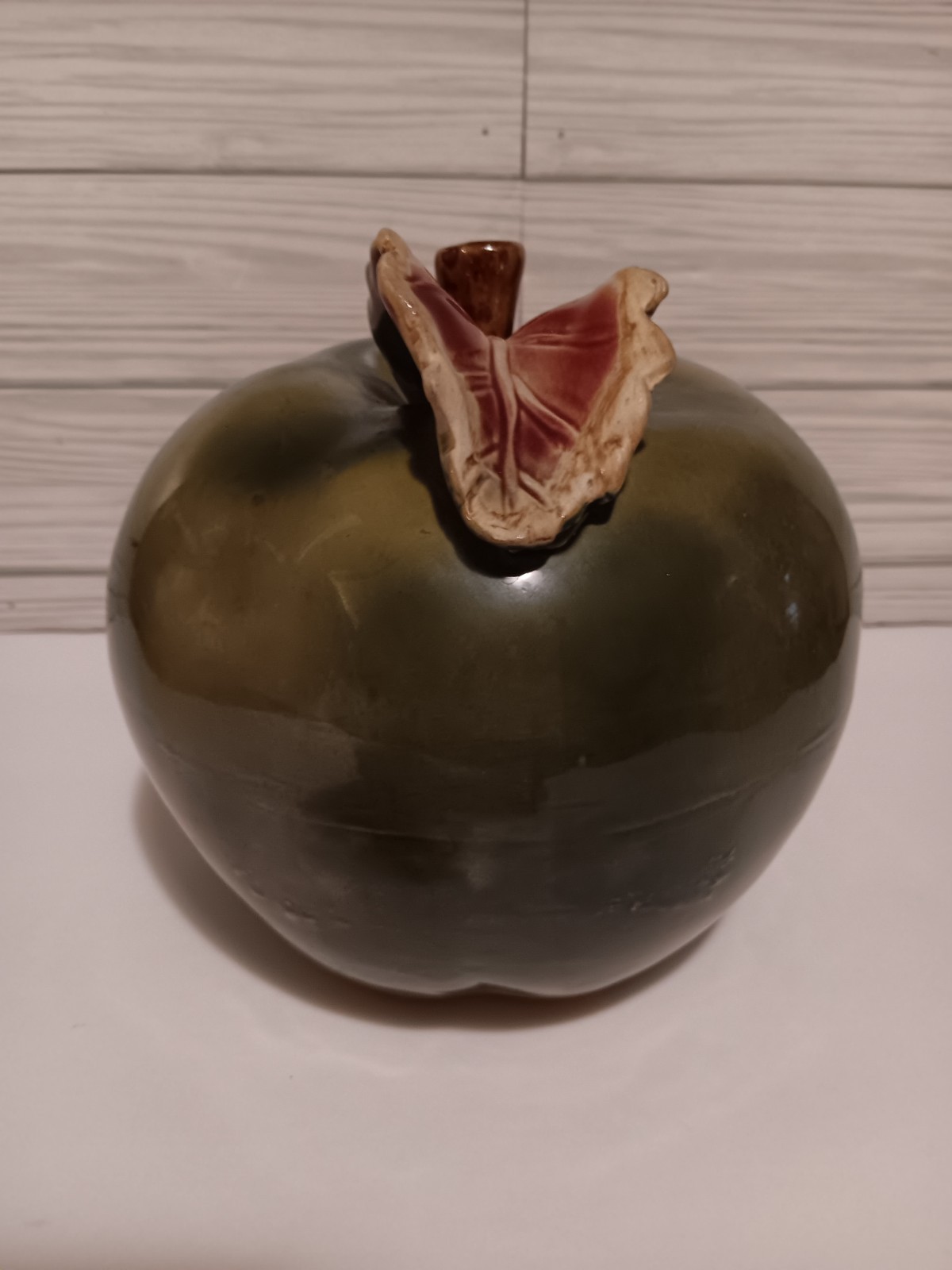 6.5&Prime; Ceramic Green Apple Figurine Country Farmhouse Kitchen Decor Fruit