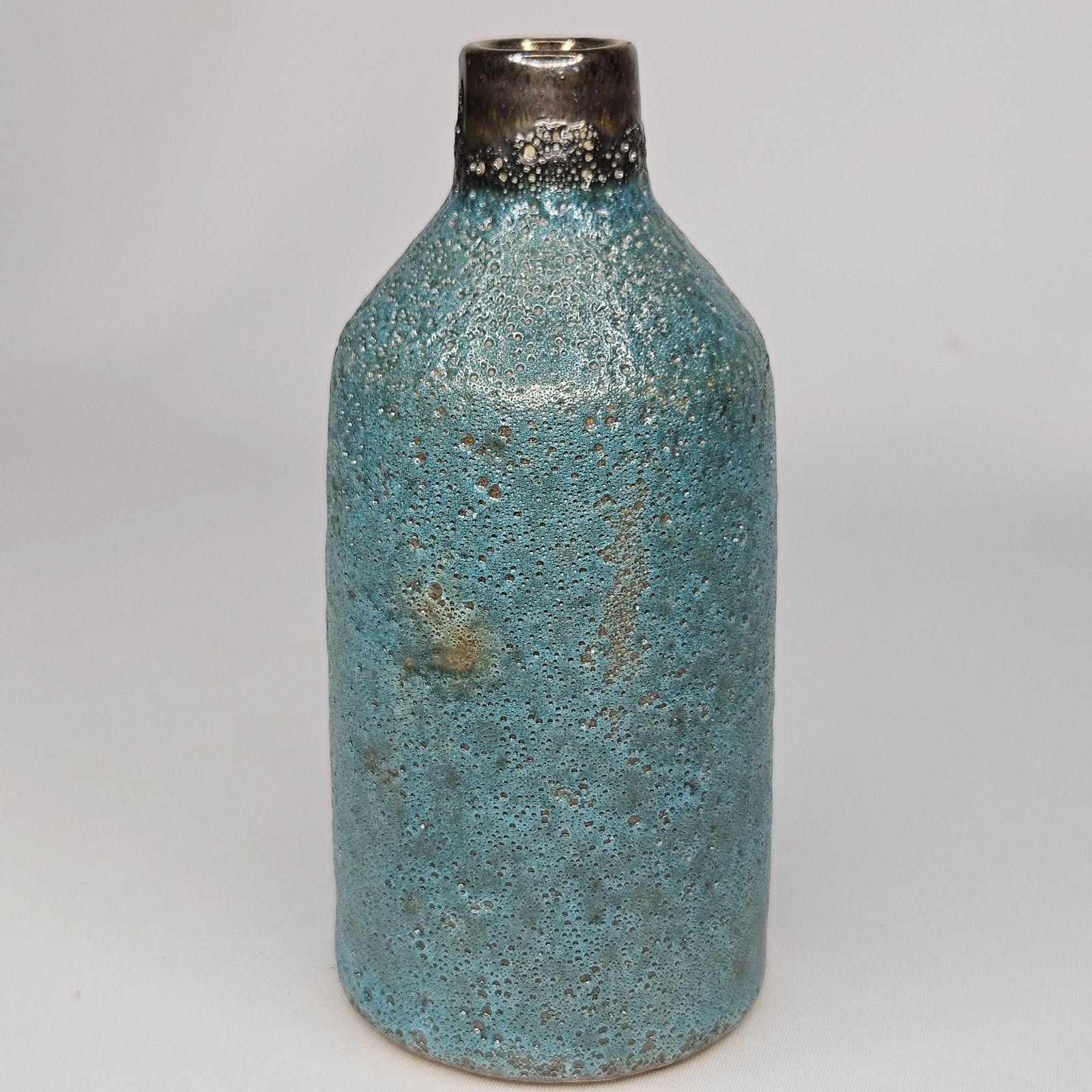 Crate & Barrel CB2 Turquoise 6&Prime; Bud Vase Crude Brutalist Rustic Blue Green Metal