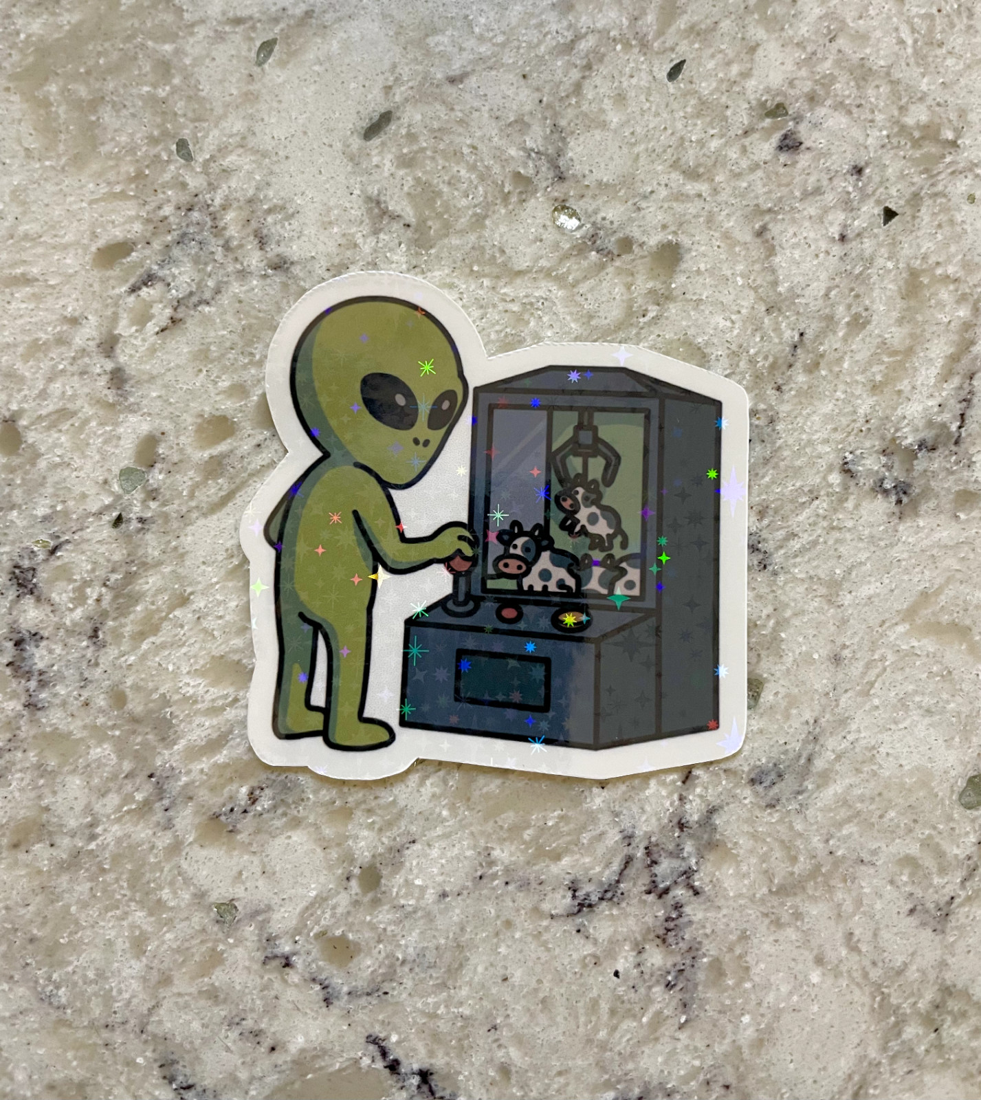 Alien Cow Claw Machine Abduction Sticker l Gloss or Holographic l Waterproof