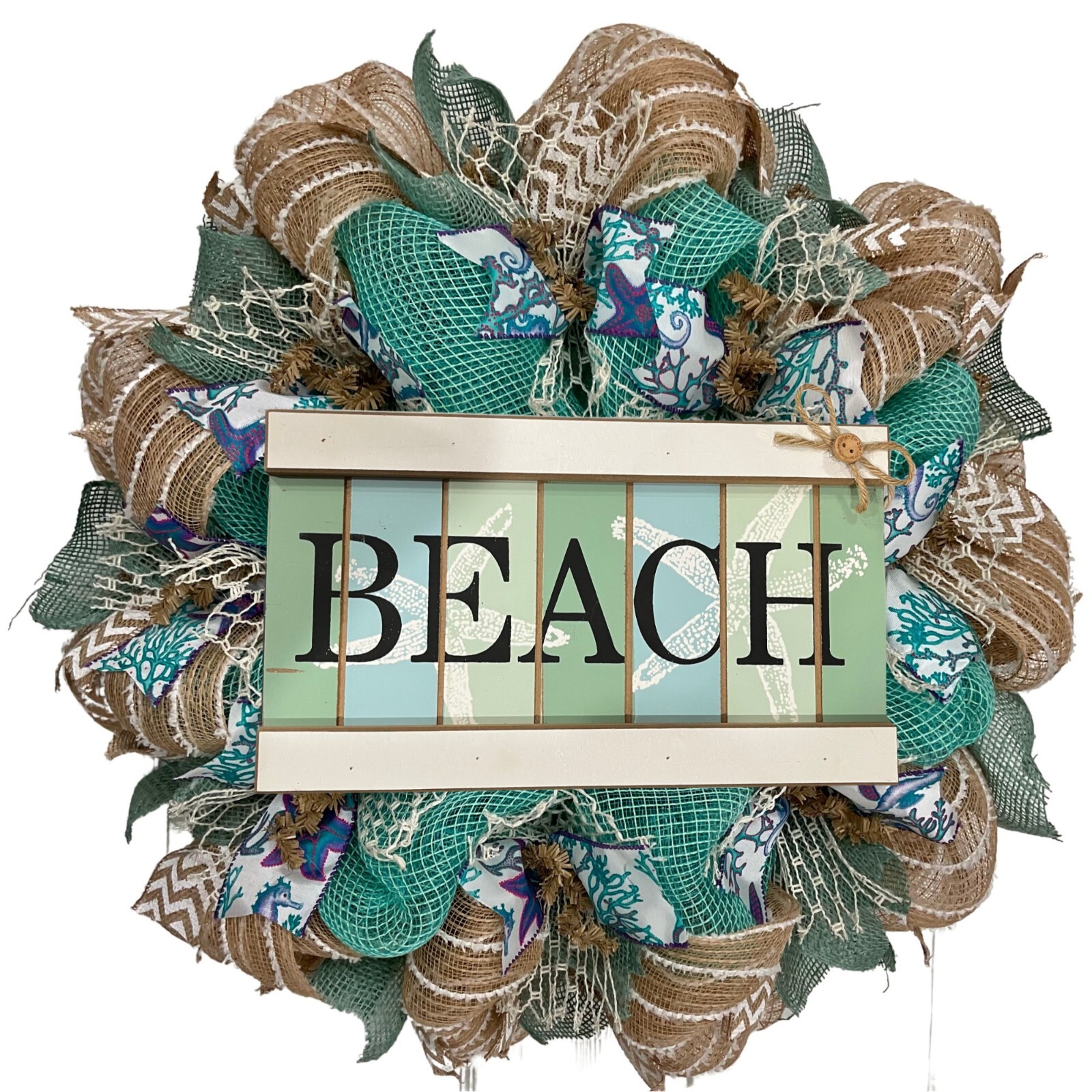 Beach Driftwood Welcome Wreath Handmade Deco Mesh 24 inch and 28 inch