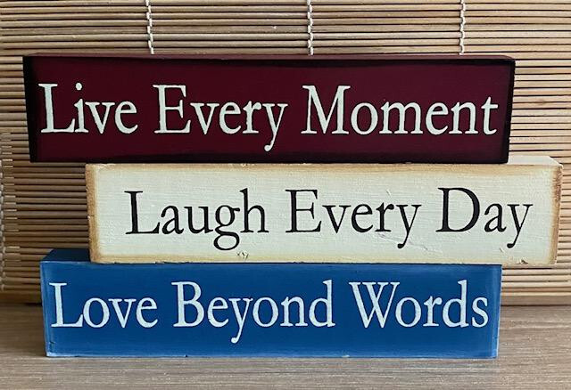 3 Wood Sign Decor Freestanding Block Live Every Moment Love Beyond Words Set #2