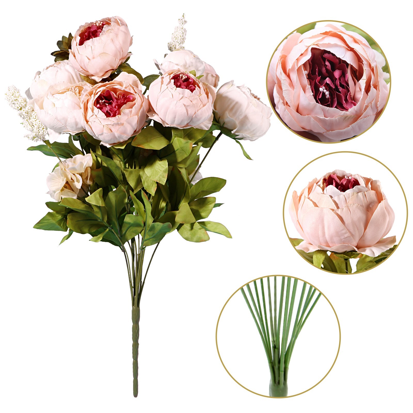 EZFLOWERY 2 PACK Artificial Peony Silk Flowers Arrangement Bouquet – Peach