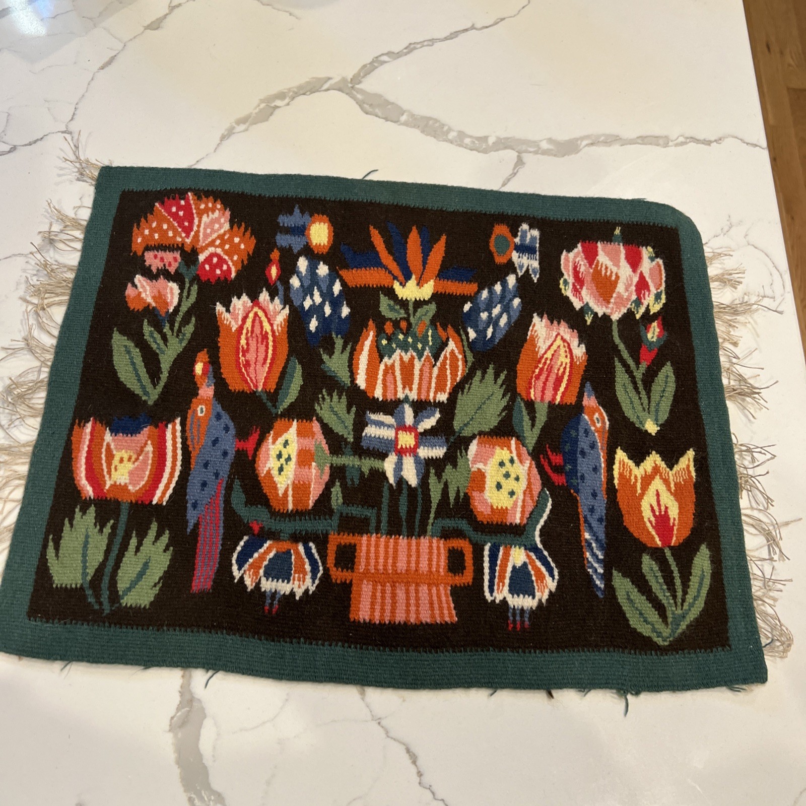 Vintage Beautiful Hand Woven Swedish Scandinavian Wool Weaving Tapestry