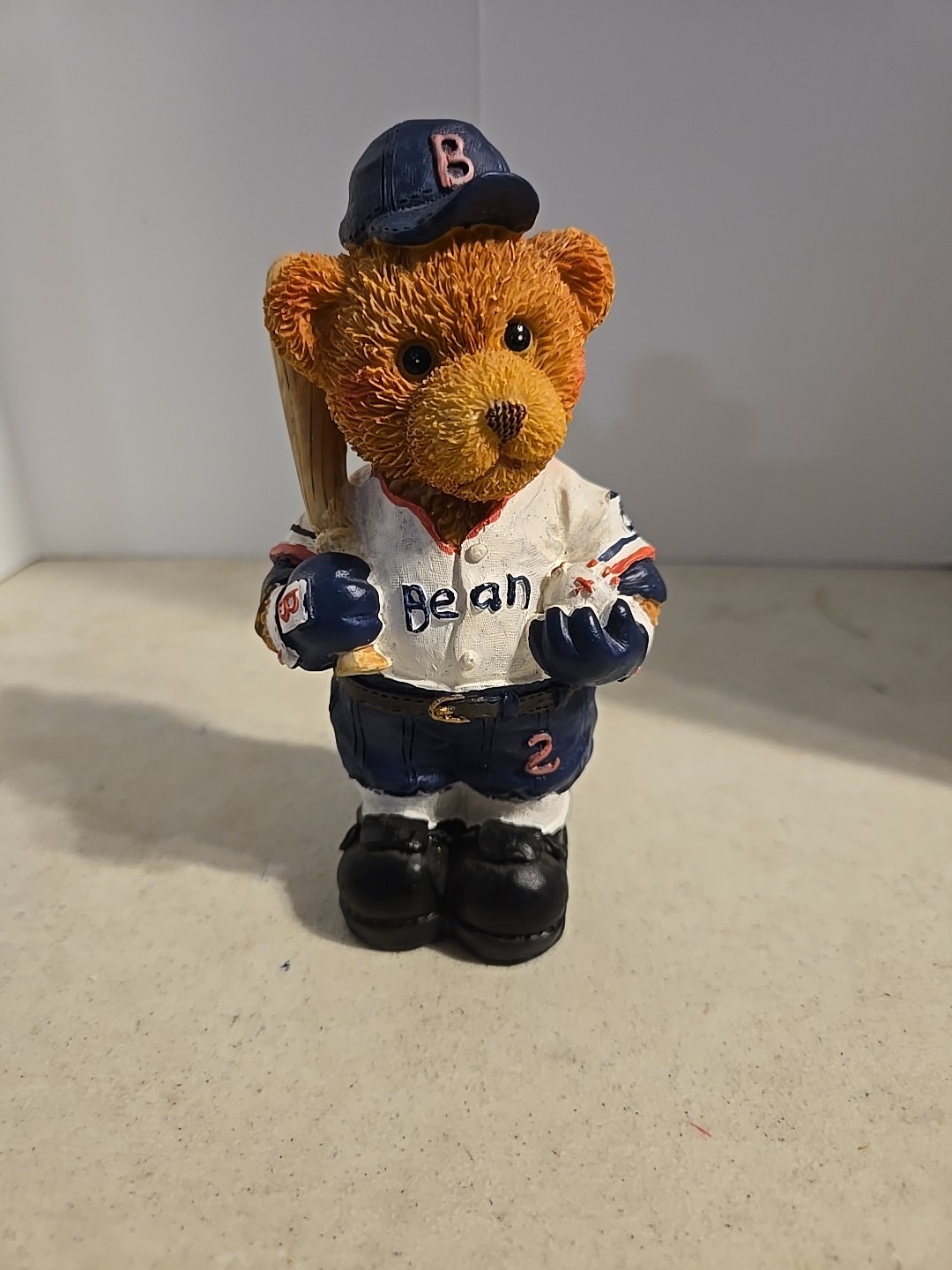 Hand painted Bear in Baseball uniform Figurine. 5.5 in tall