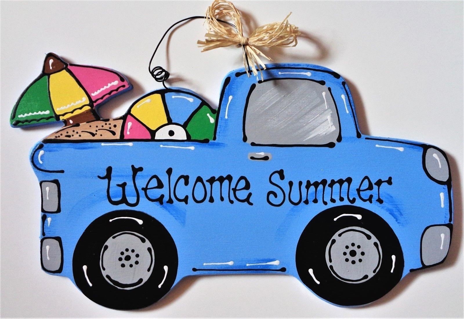 Welcome Summer VINTAGE Style TRUCK WALL ART Sign Door Hanger Plaque Beach Decor