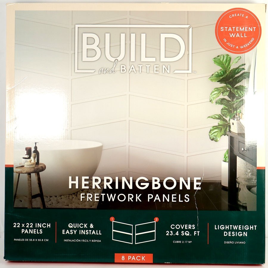Herringbone Fretwork 22&Prime; x 22&Prime; Polystyrene Wall Panels Molding Paintable 8 Pack