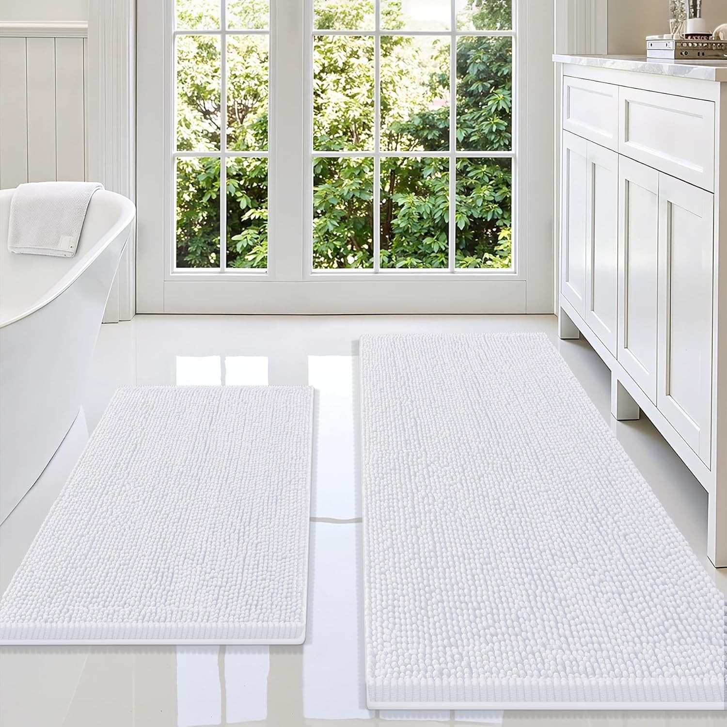 Bathroom Rugs Sets 2 Piece, Soft Absorbent Chenille Machine Washable Non Slip