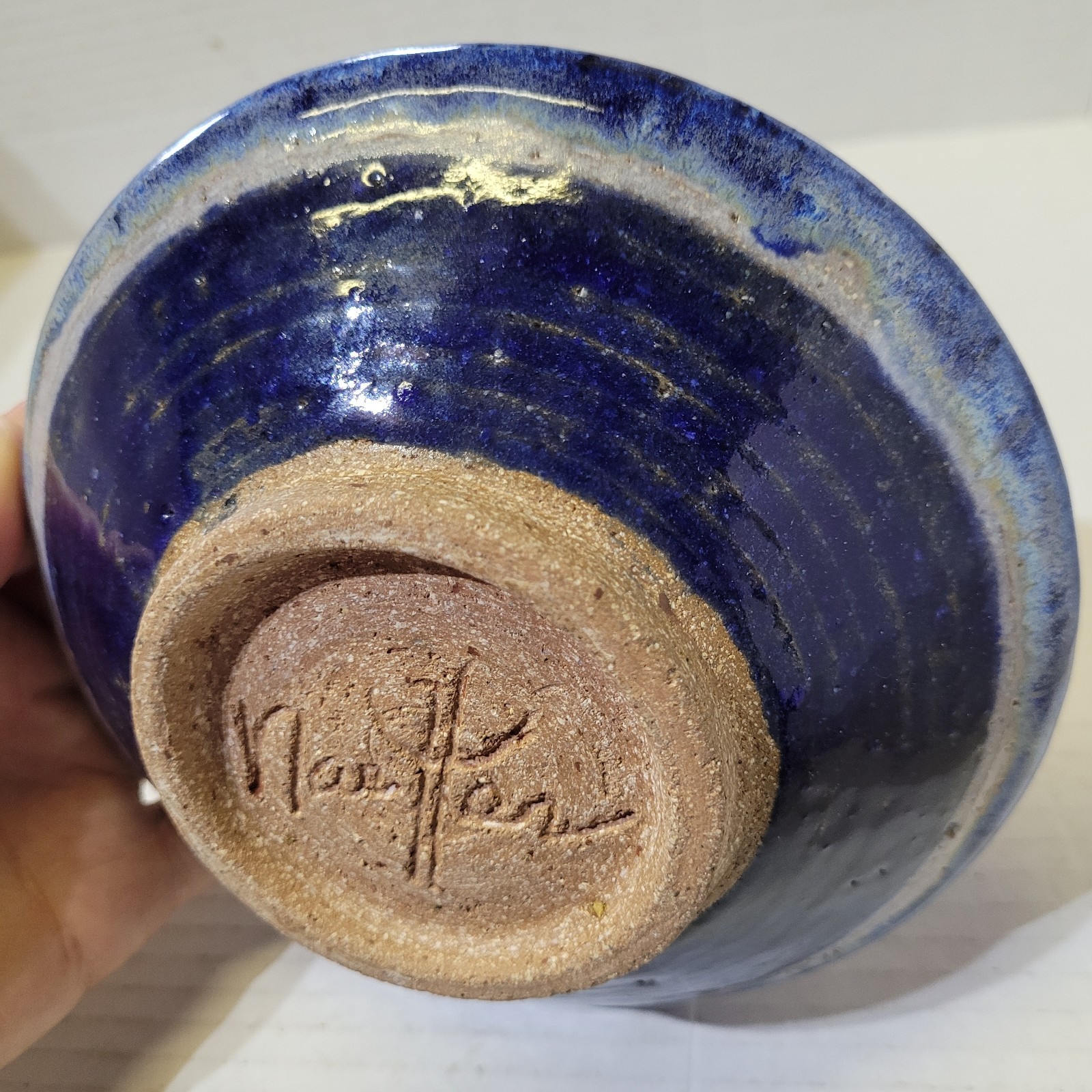 Stoneware Bowl Blue Glaze Camel & Shepherd Design – 6.25×1.75in