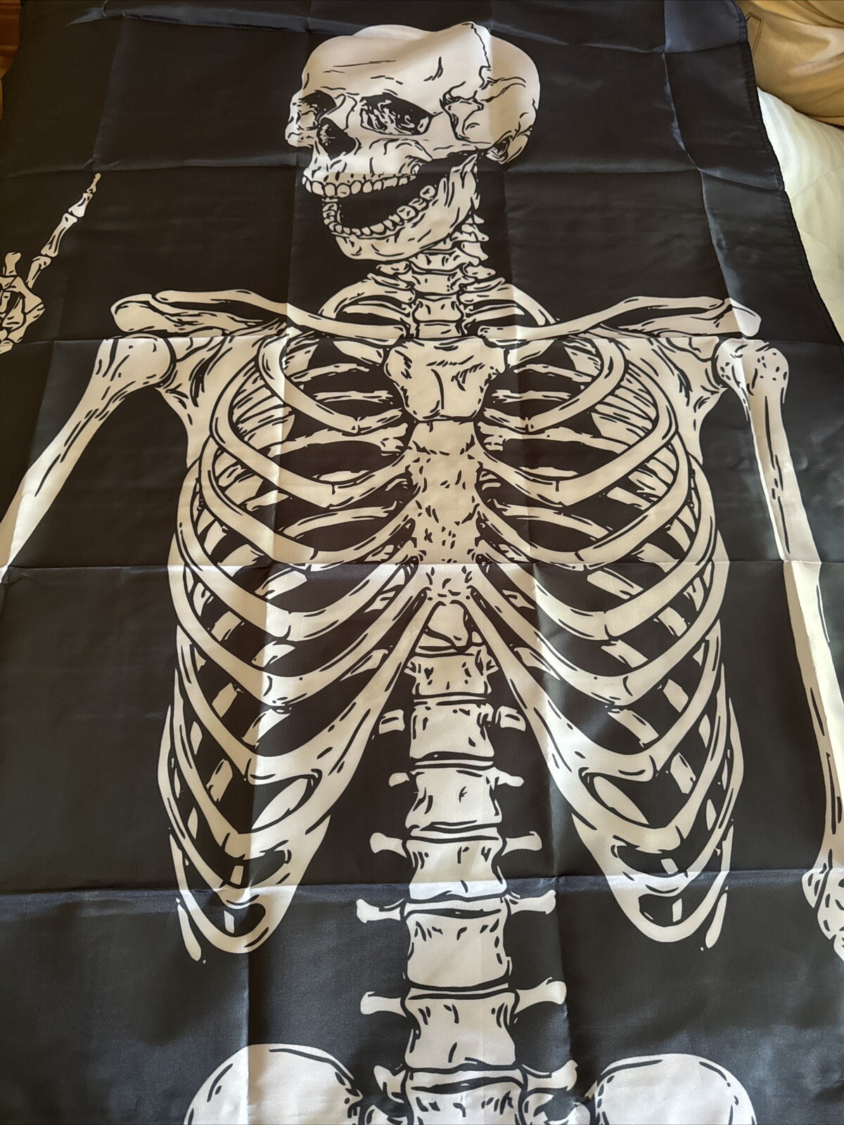 NEW 60” x 52” Peace Hand Sign Skeleton Dark Charcoal Gray Tapestry Wall Decor