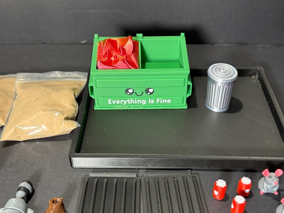 Garbage Fire Zen Garden: Funny Desk Toy with Raccoons