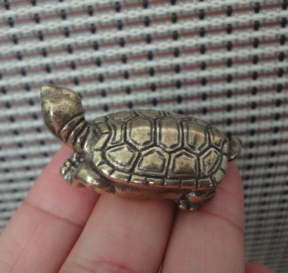 Solid Brass Turtle Decorative Figurine Small Animal Bronze Color Statue