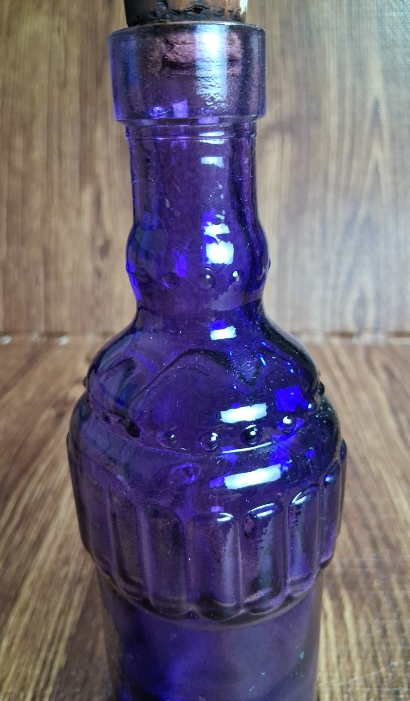 Vintage Cobalt Wine Blue Glass Decorative Textured Bottle 9&Prime;