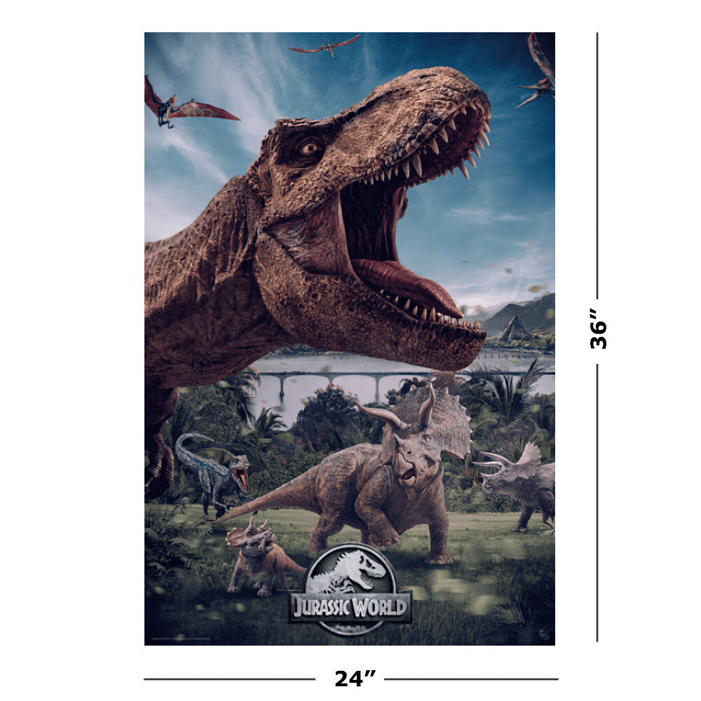 Jurassic World – Movie Poster (Dinosaurs – T-Rex, Velociraptor…) (24&Prime; x 36&Prime;)