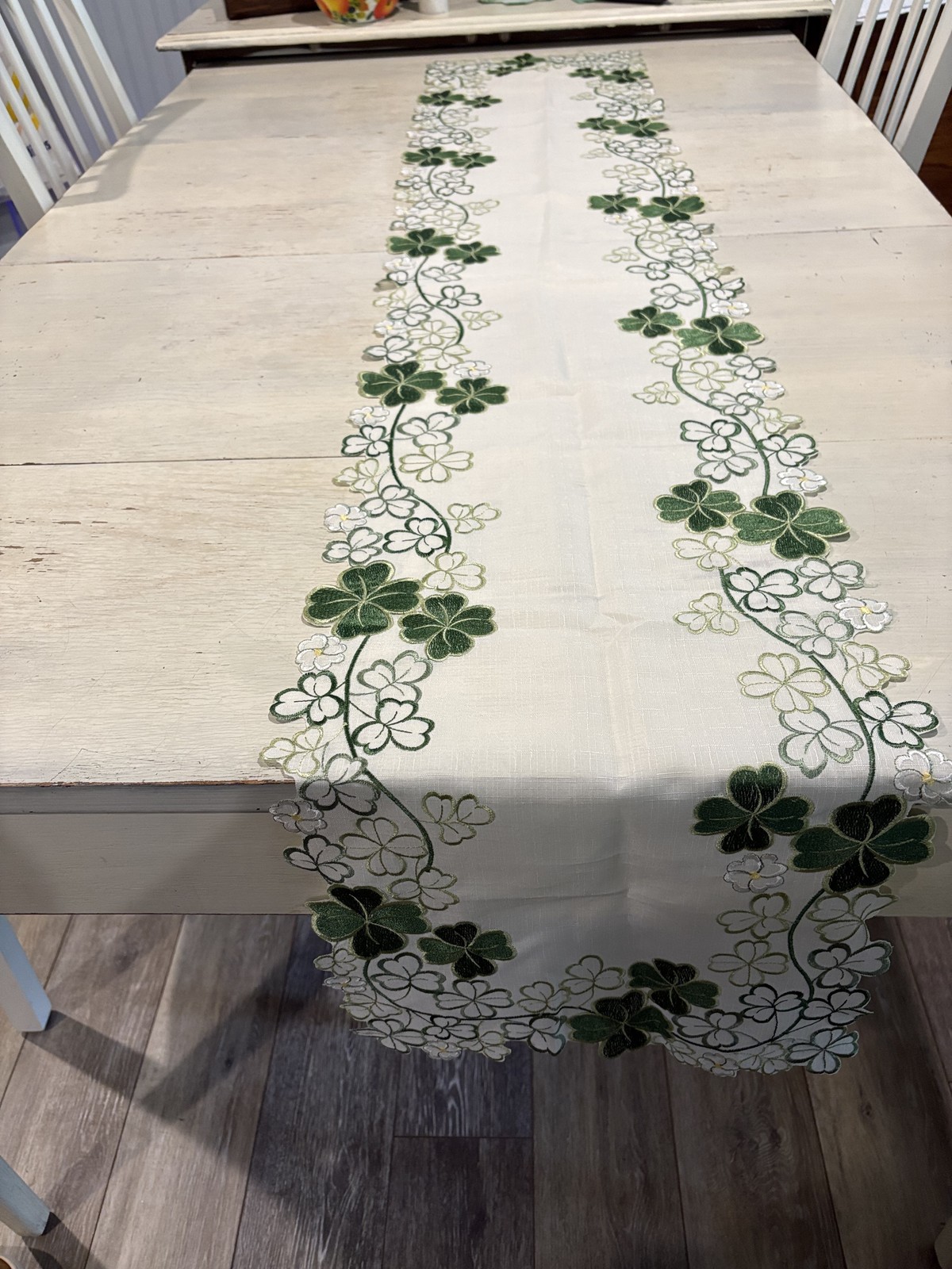 Ridgefield Home Table Runner Shamrock Embroidered Clover Decor 70in St Patrick&rsquo;s