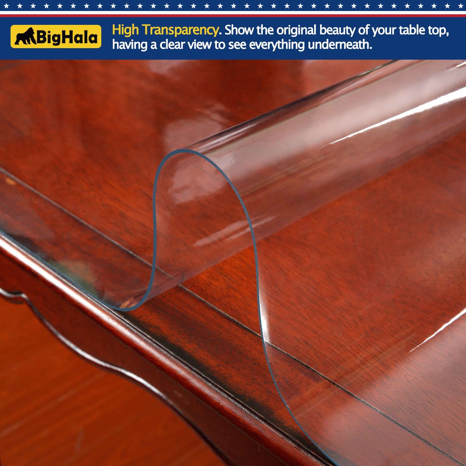 Bighala Clear Table Top Protector Plastic Wipeable Table Cloth Cover Pad Thick