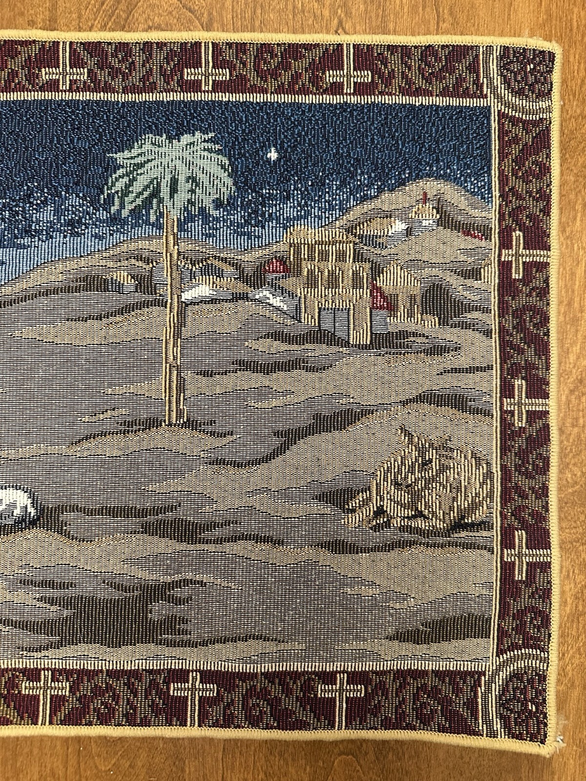 Nativity Scene Tapestry Table Runner Christmas Manger Baby Jesus Holiday 52×13”