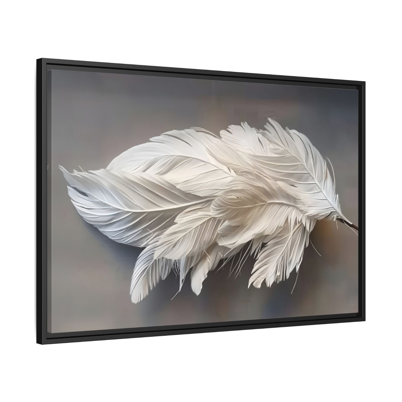Feathers Canvas Print Framed Volumetrical Wall Art White Feathers Artwork 109