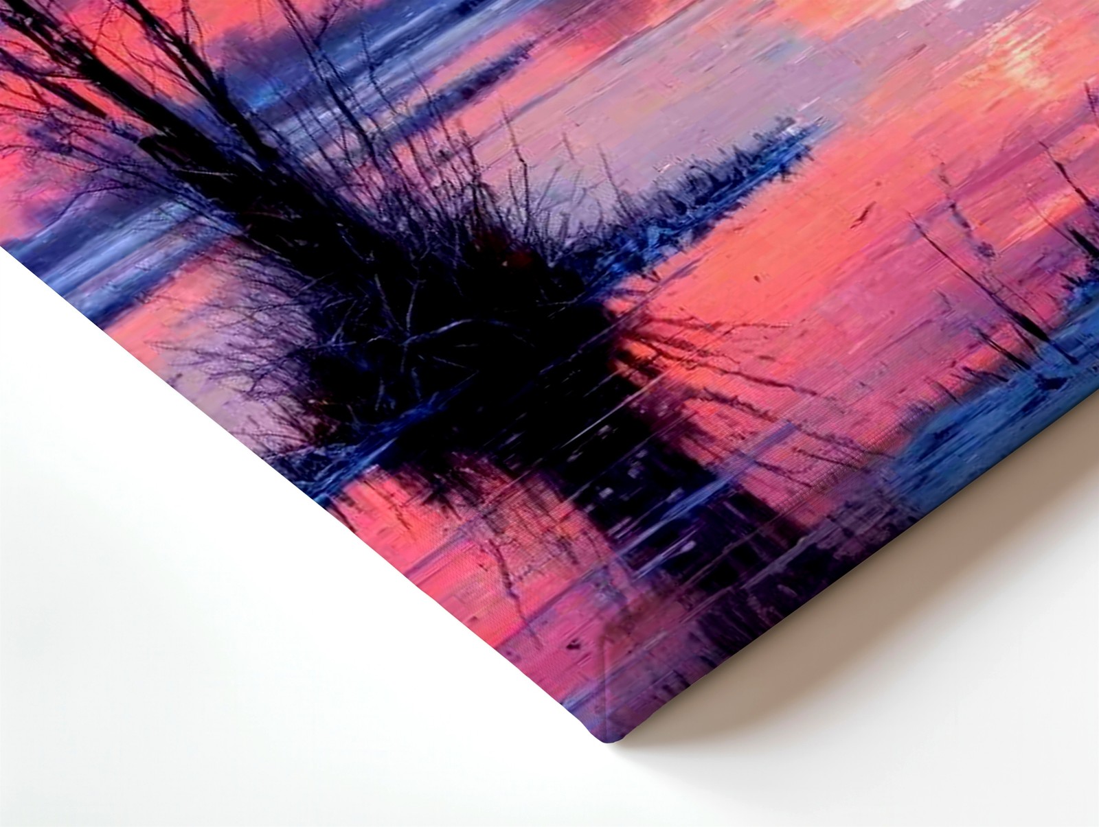 Wall Art Winter Sunset Landscape Print Pink Sky River Reflection Tree Decor