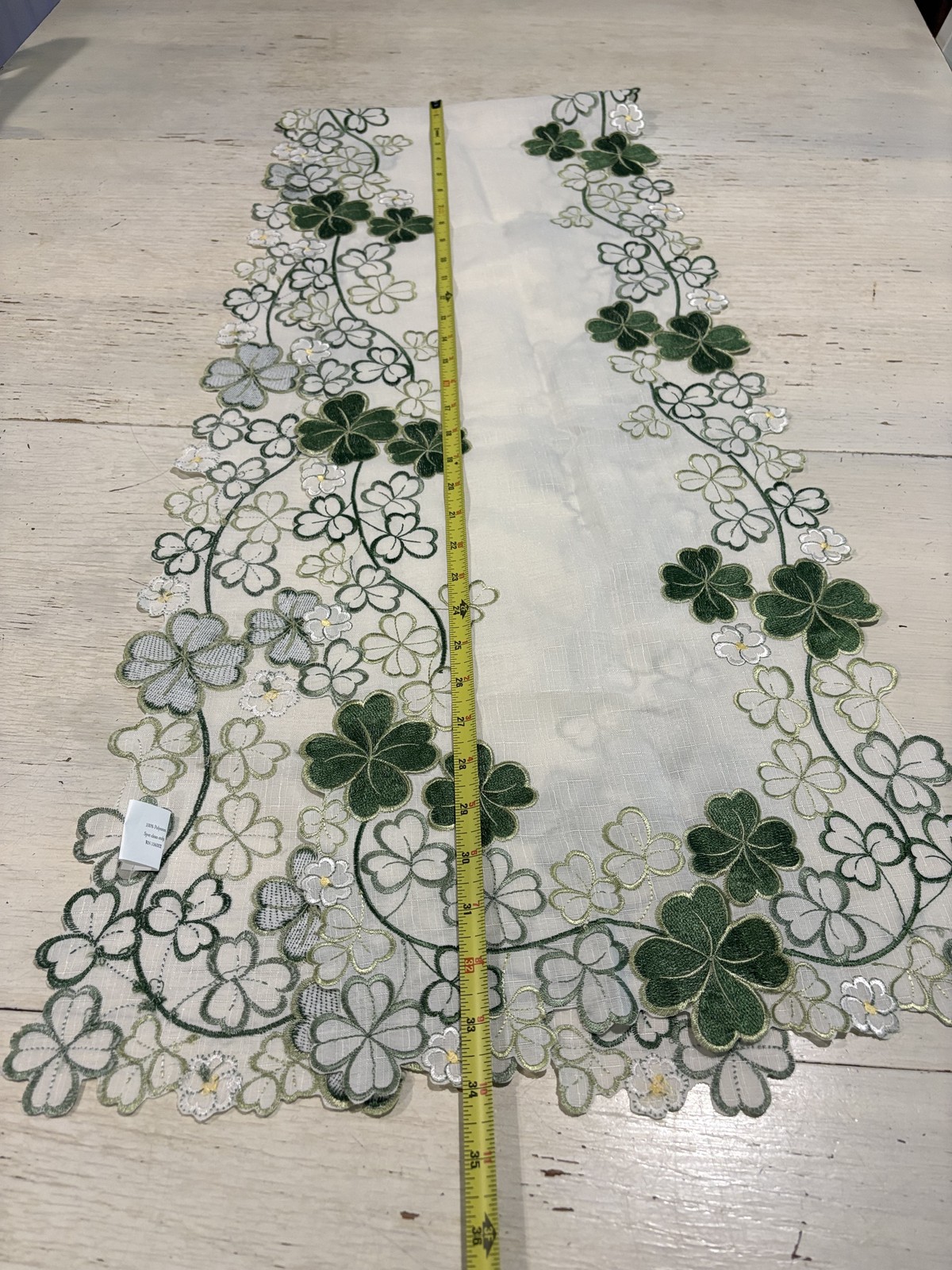 Ridgefield Home Table Runner Shamrock Embroidered Clover Decor 70in St Patrick&rsquo;s