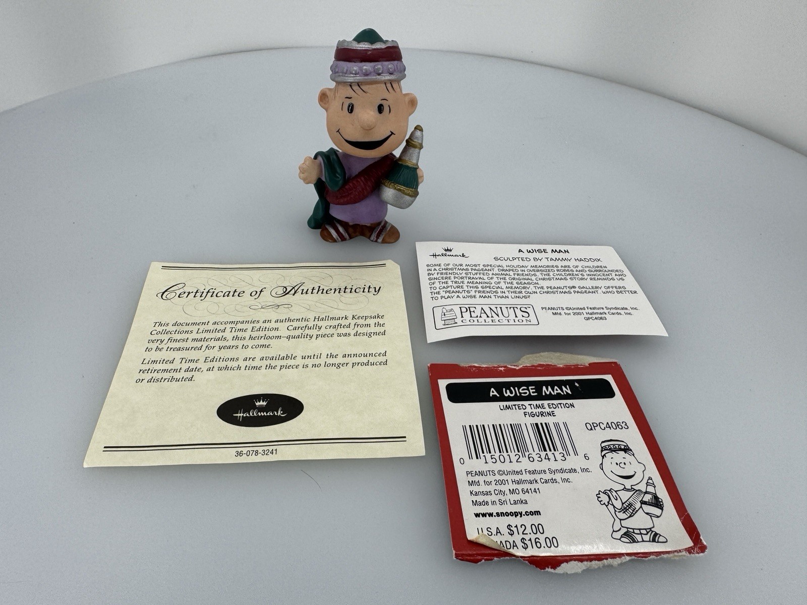 Peanuts Linus as A Wise Man Figurine Limited Edition 2001 No Box With COA
