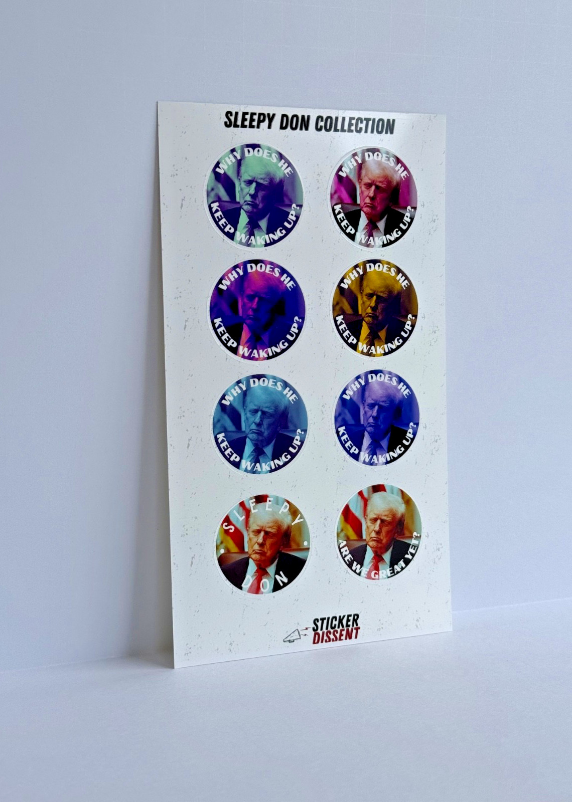Donald Trump Asleep Stickers 8pc Assorted Anti Trump Political Humor Decals 1.5&Prime;