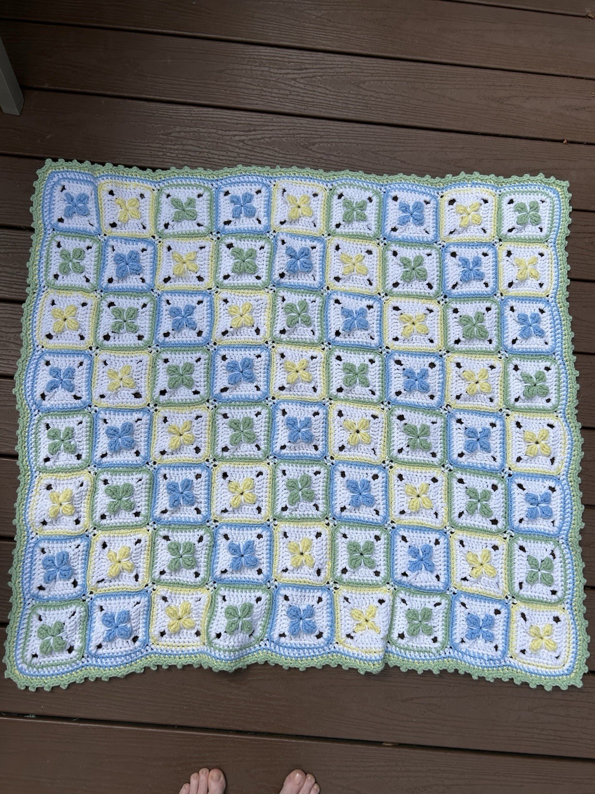 Vintage Crochet 3D Pastel Multi Color Flower Afghan Granny Square Blanket Throw