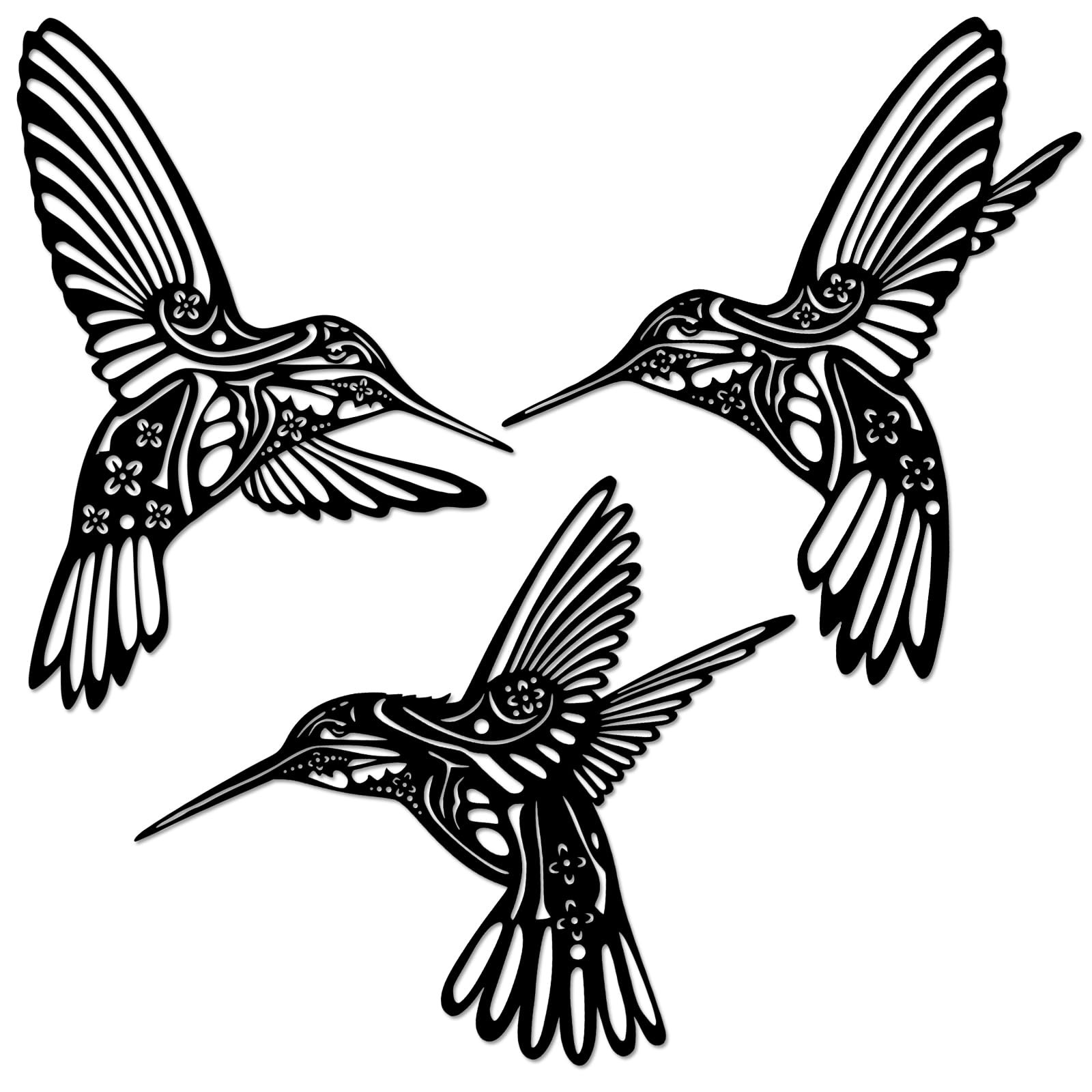 Set of 3 Metal Hummingbird Wall Decor, 3D Iron Bird Wall Art for Outdoor Gard…