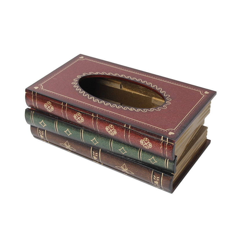 Wood Book Shape Tissue Box Retro Rectangle Napkin Paper Holder Storage Case.