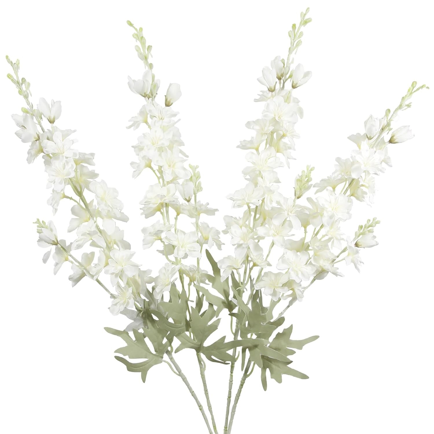 4Pcs White Artificial Delphinium Flowers 33.5&Prime; Silk Larkspur Bulk Fake