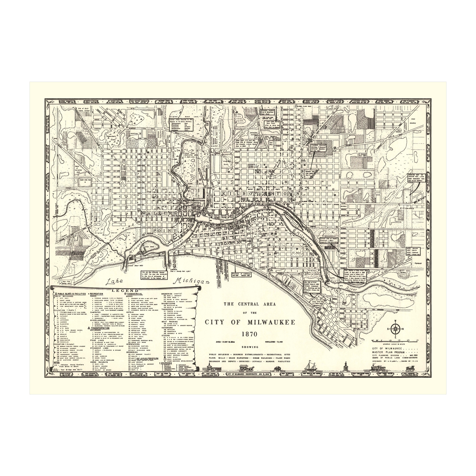 Old Map of Milwaukee, WI 1870 – Vintage Milwaukee Wisconsin