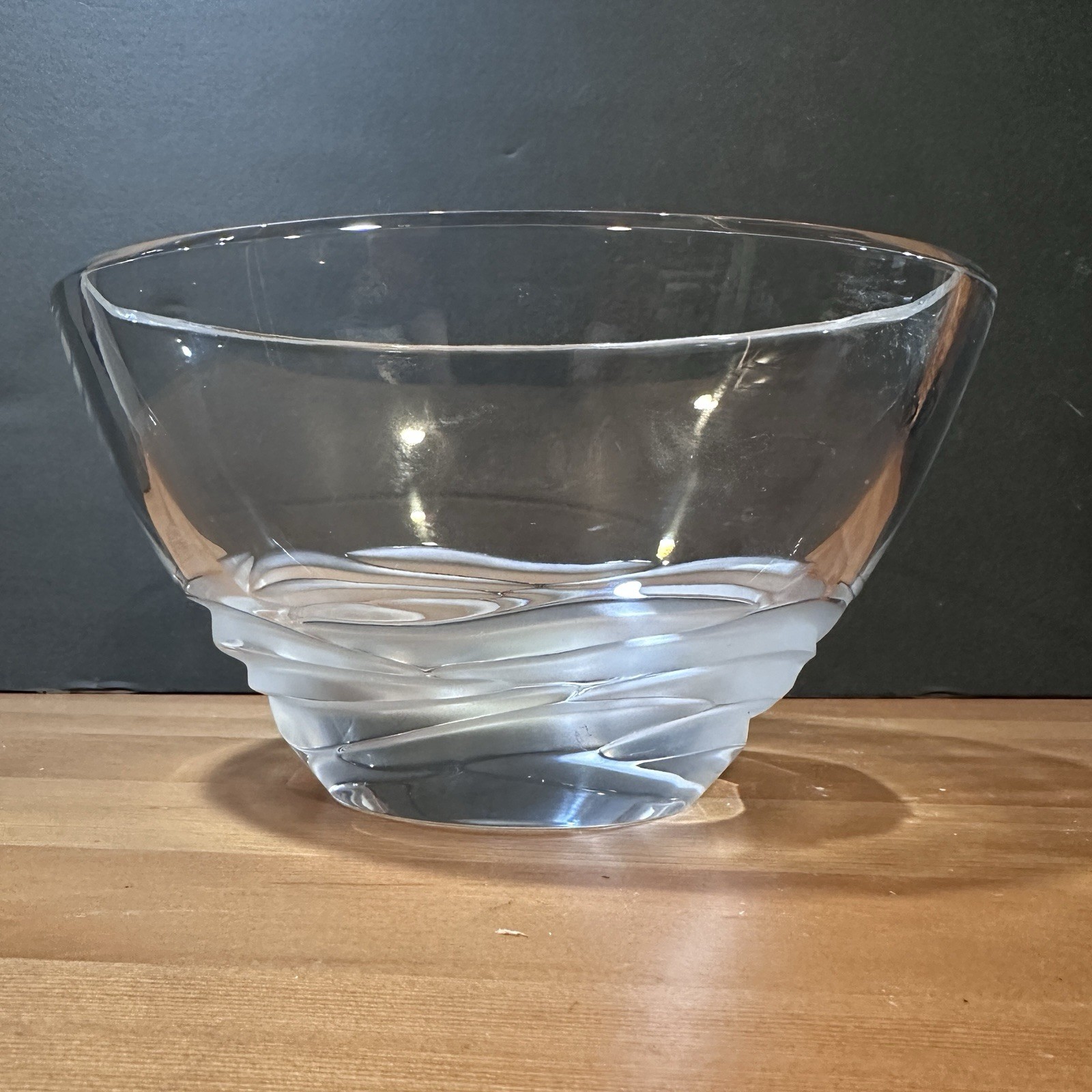Wave Full Lead Crystal Bowl 8 Inch Czech Republic Frosted Swirl Heavy Art Glass