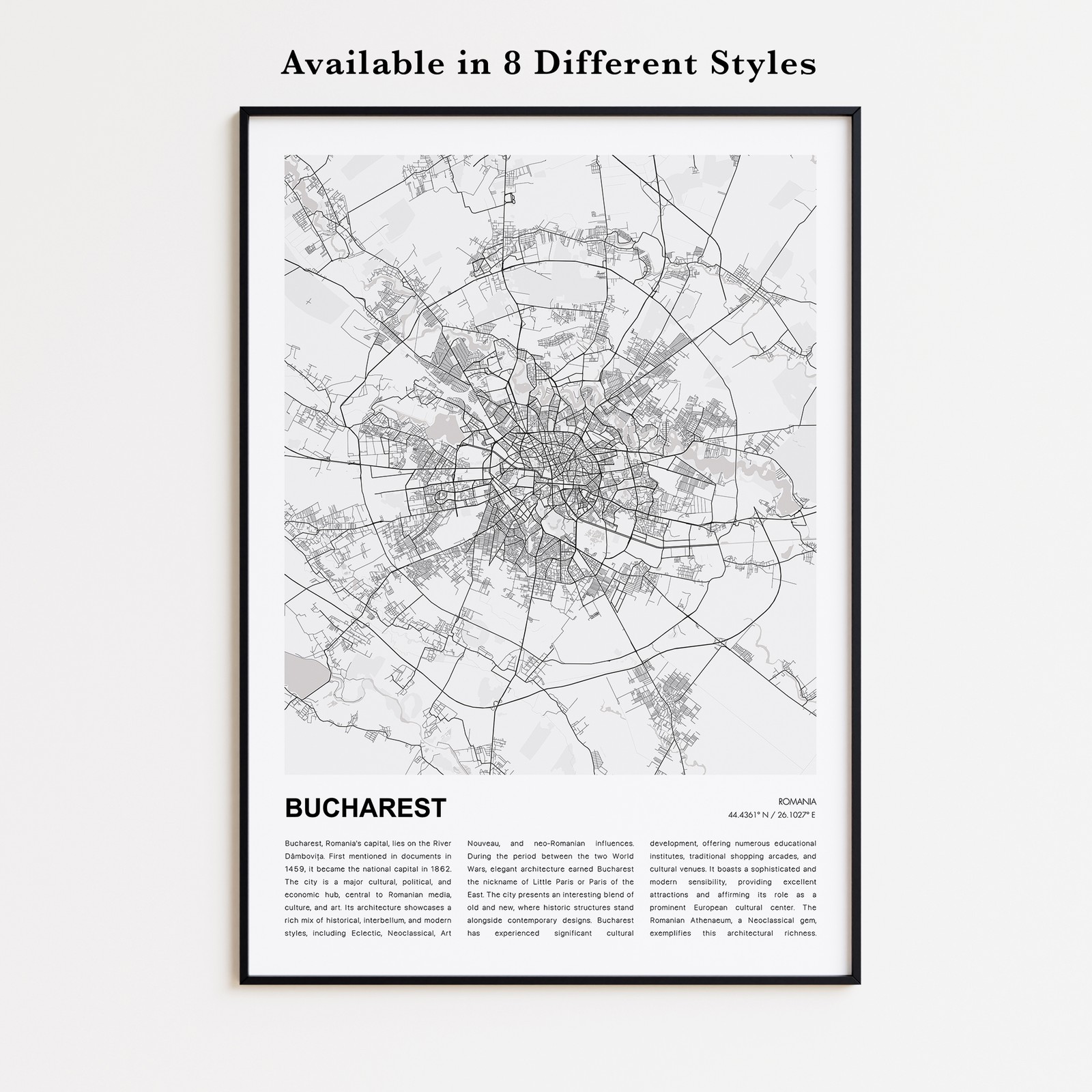 Bucharest City Map Print, Romania Travel Poster, Modern Map, Wall Decor Art