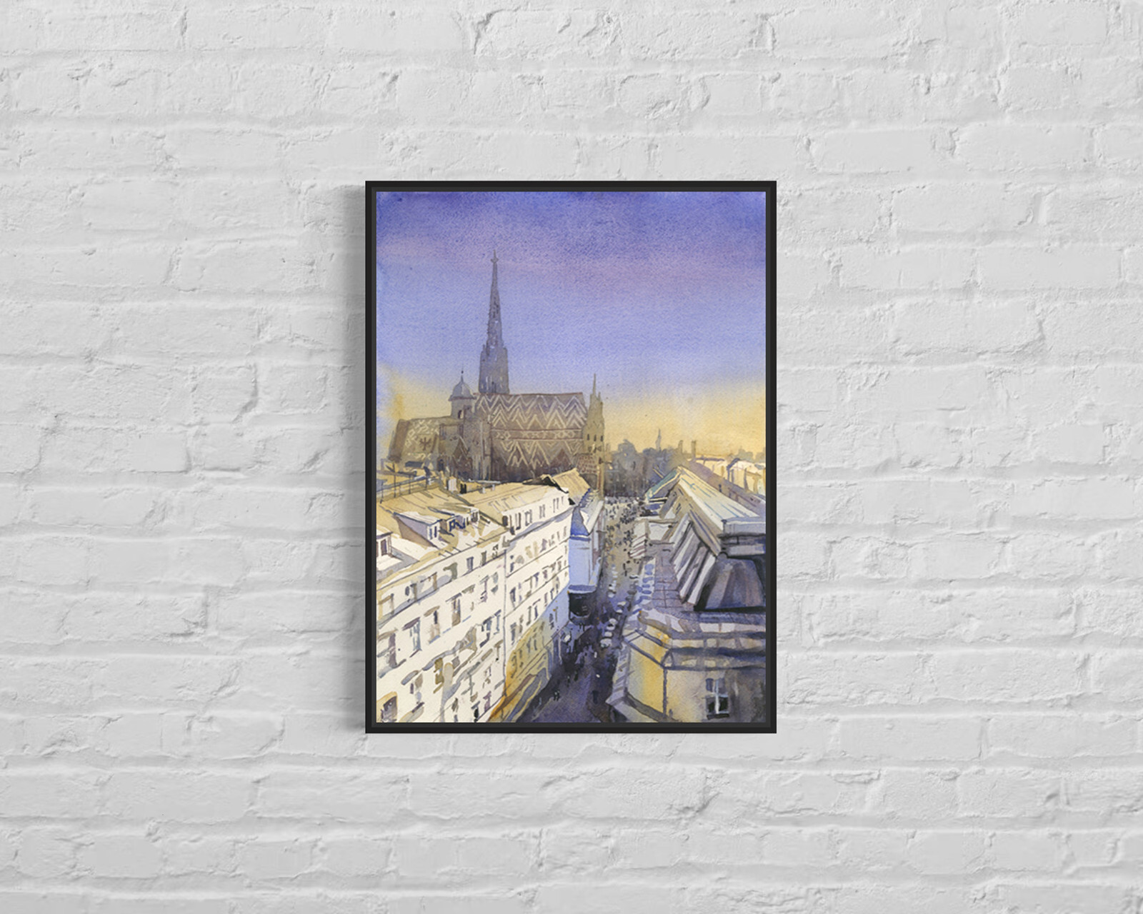 Vienna skyline St Stephens Cathedral sunset colorful art house handmade (print)
