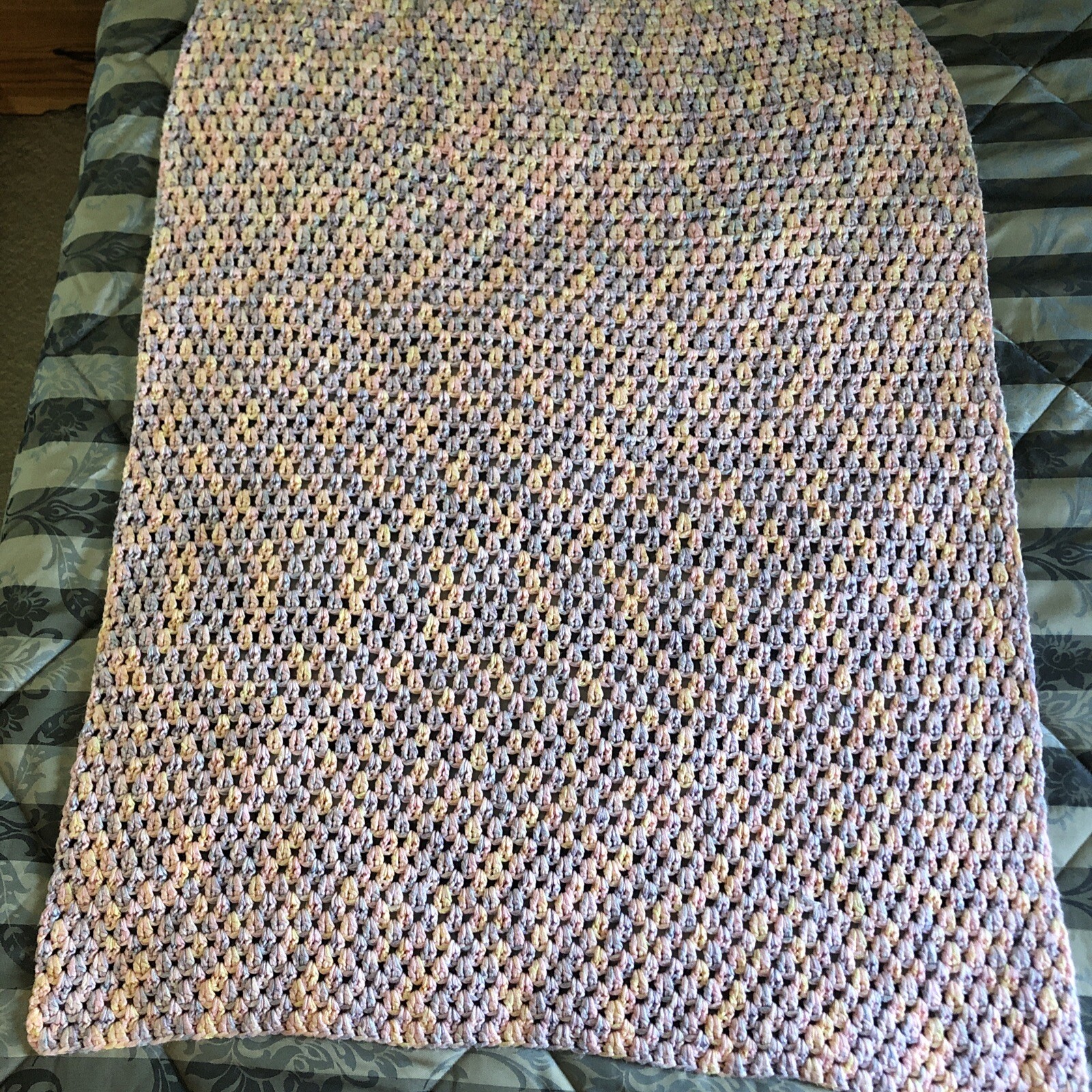 Hand Made Crochet  Afghan Baby Blanket Pink Blue Purple Yellow 40 x 55 inches