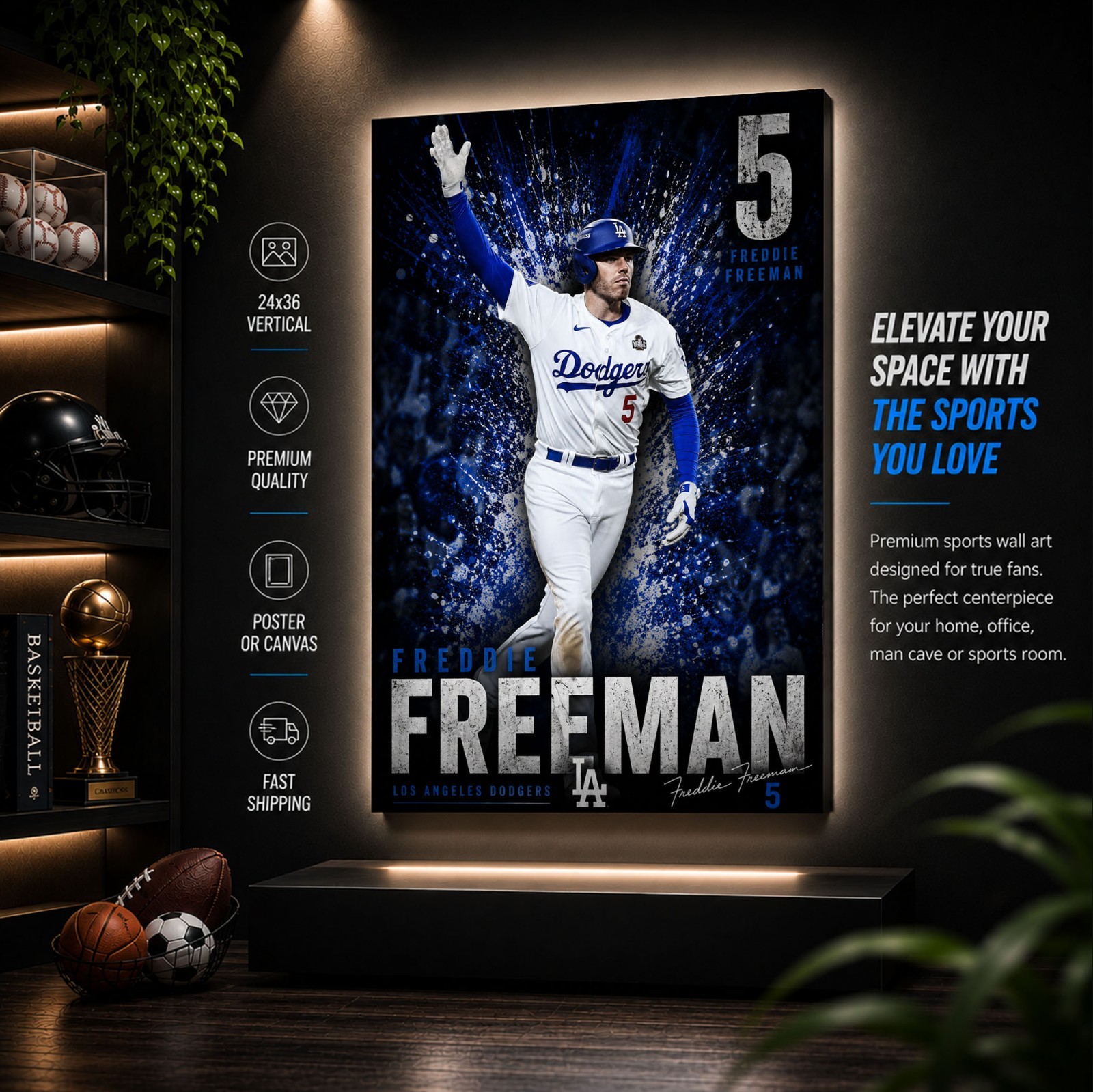 Freddie Freeman Dodgers Poster or Canvas – Freddie Freeman LA Dodgers Wall Art