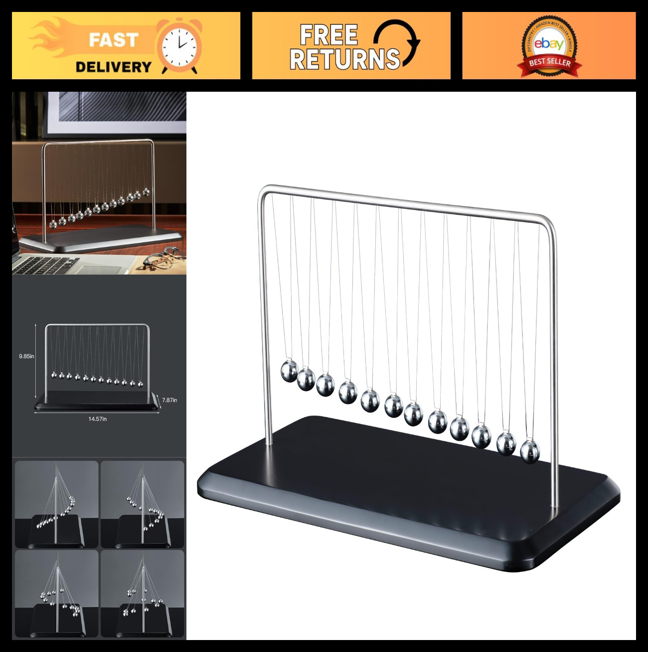 Kinetic Pendulum Wave 12-Ball Desk Decor | Mesmerizing Motion Art | STEM Gift