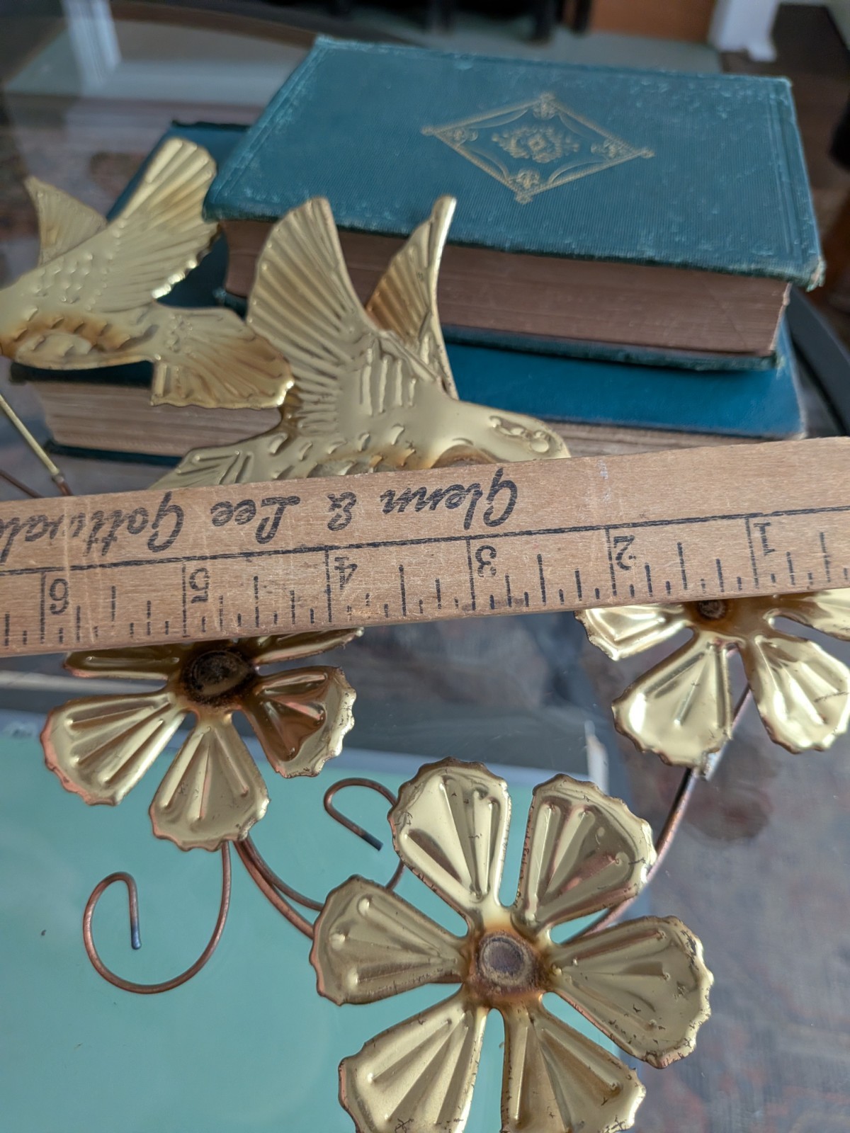 2 Vtg Homco Wall Hanging Art in Gold Tone Metal 3D Hummingbird & Flower Bird Set