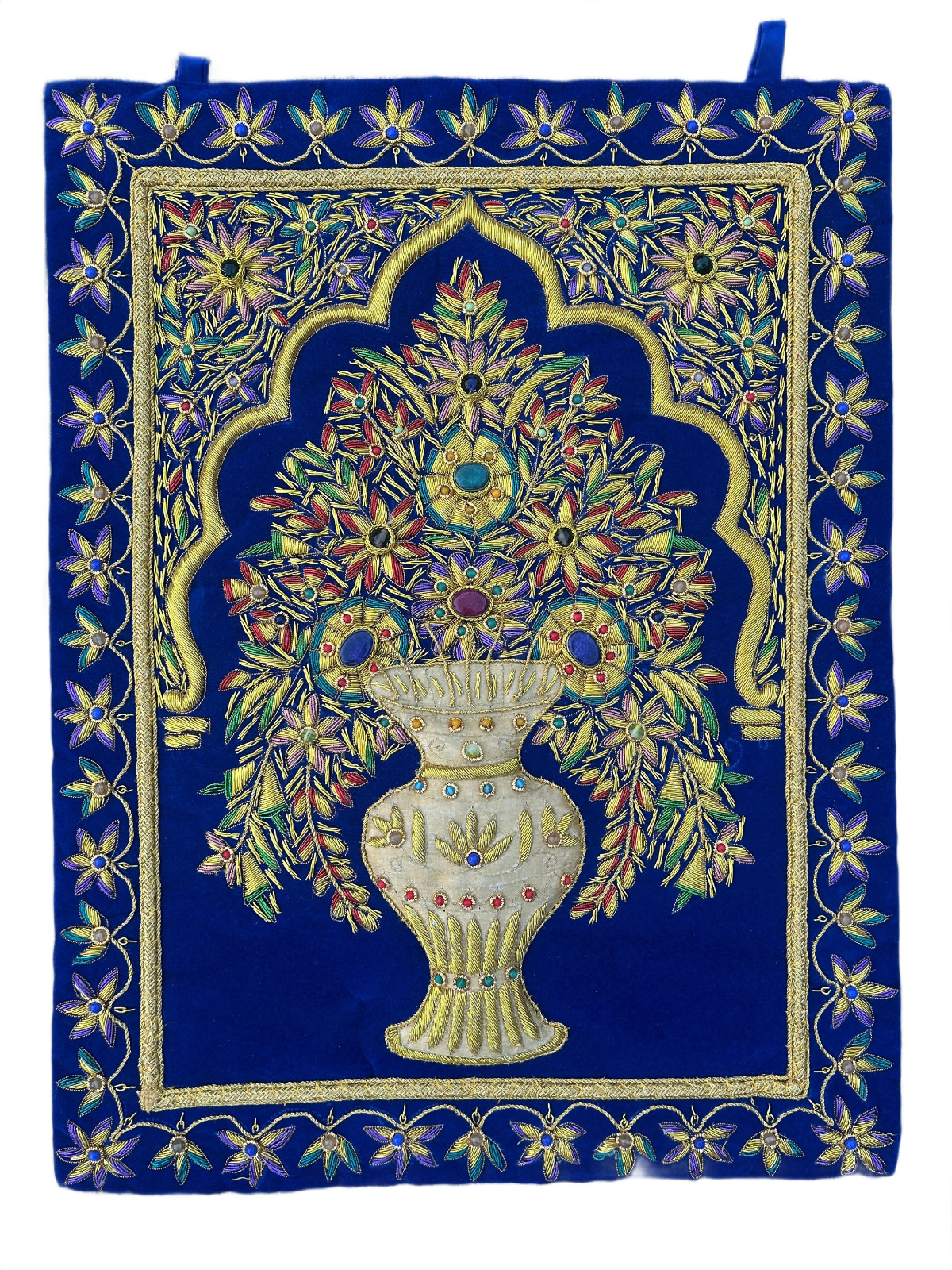 Rugs Jewel Carpet Wall Hanging Flower ½&rsquo; X 2&prime; Hand Embroidery Gemstone Zardozi
