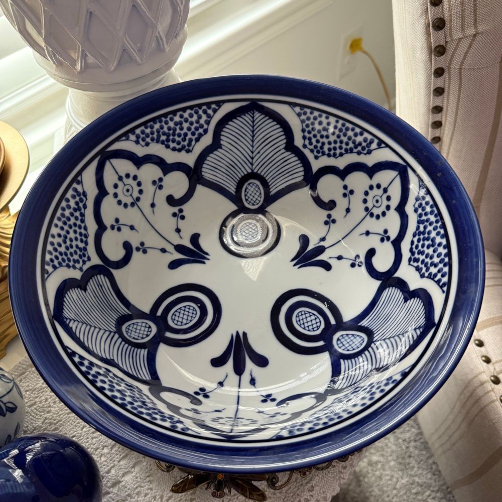 Decorative Balls And Bowl Set of 6 Blue and White Floral Print Home Decor