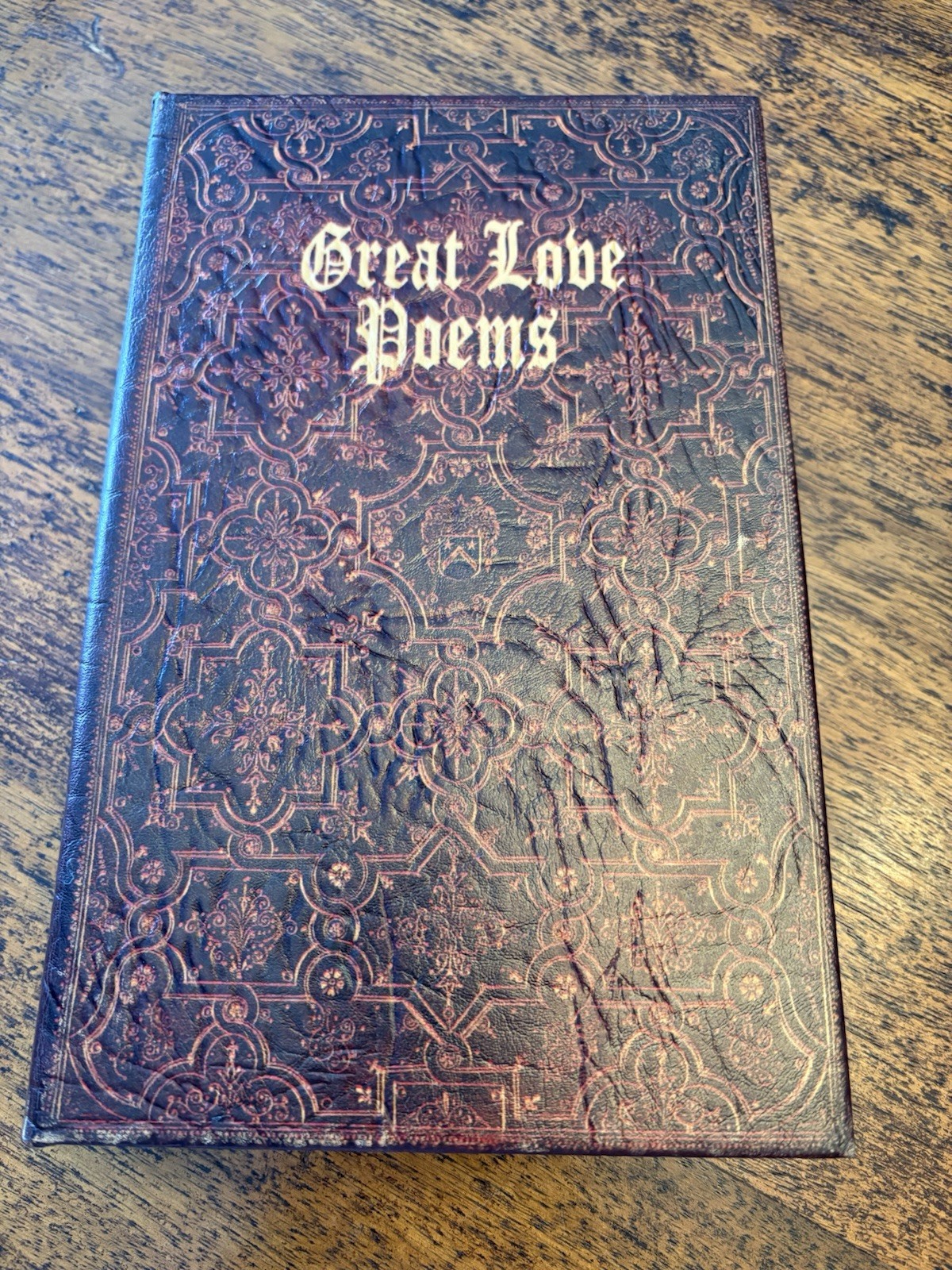 Faux Leather Decorative Book Storage Box Red Velvet Interior Magnetic Close Poem
