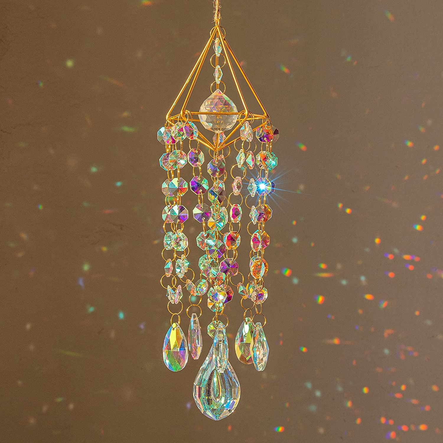 HDCRYSTALGIFTS 21.5Inch Crystal Suncatchers for Window Hanging Wind Chime Style