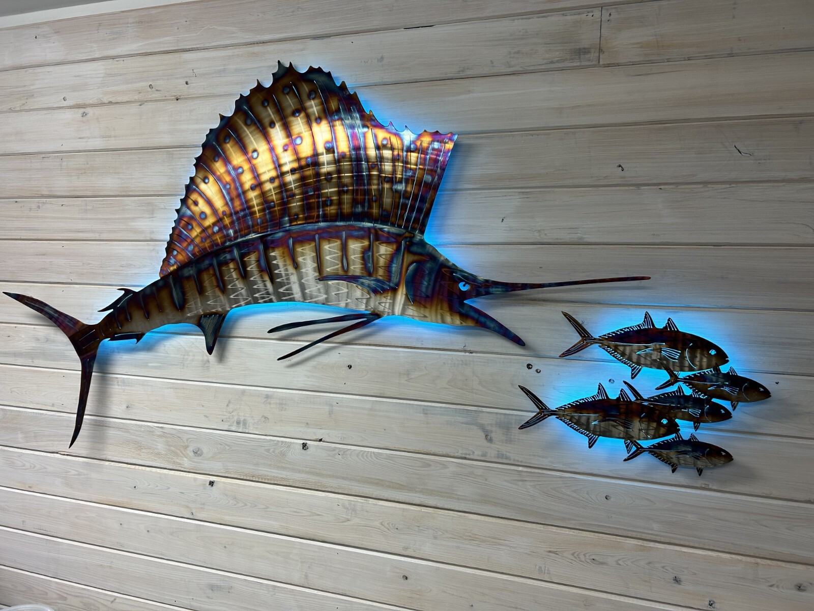 Sailfish chasing bait Stainless steel metal art
