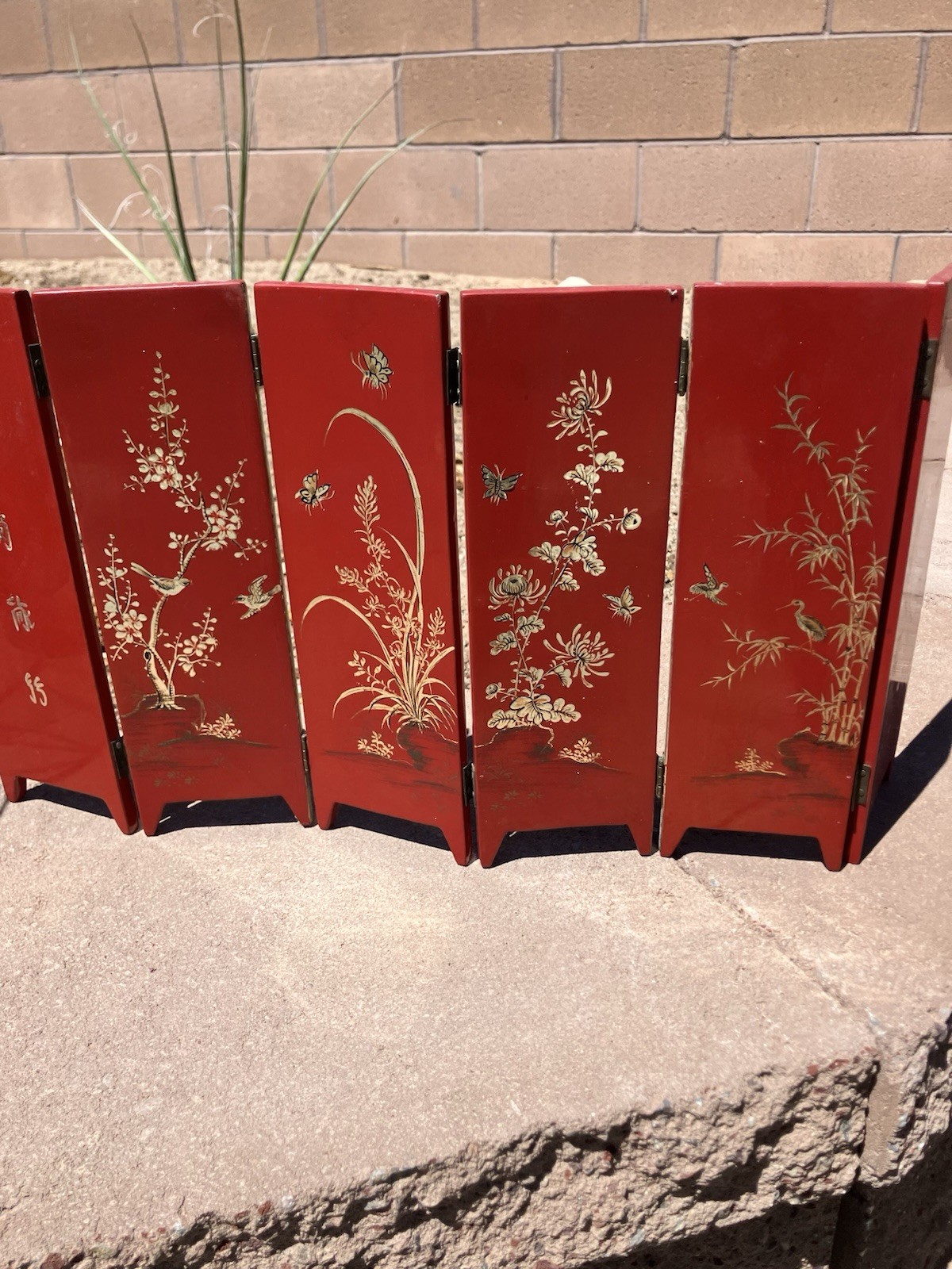 Mini Small Red Lacquered 6 Panel Divider Table Screen Folding Portable